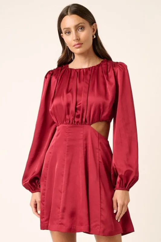 Wine Satin Side Cutout Detail Mini Dress sold by Pinkblush