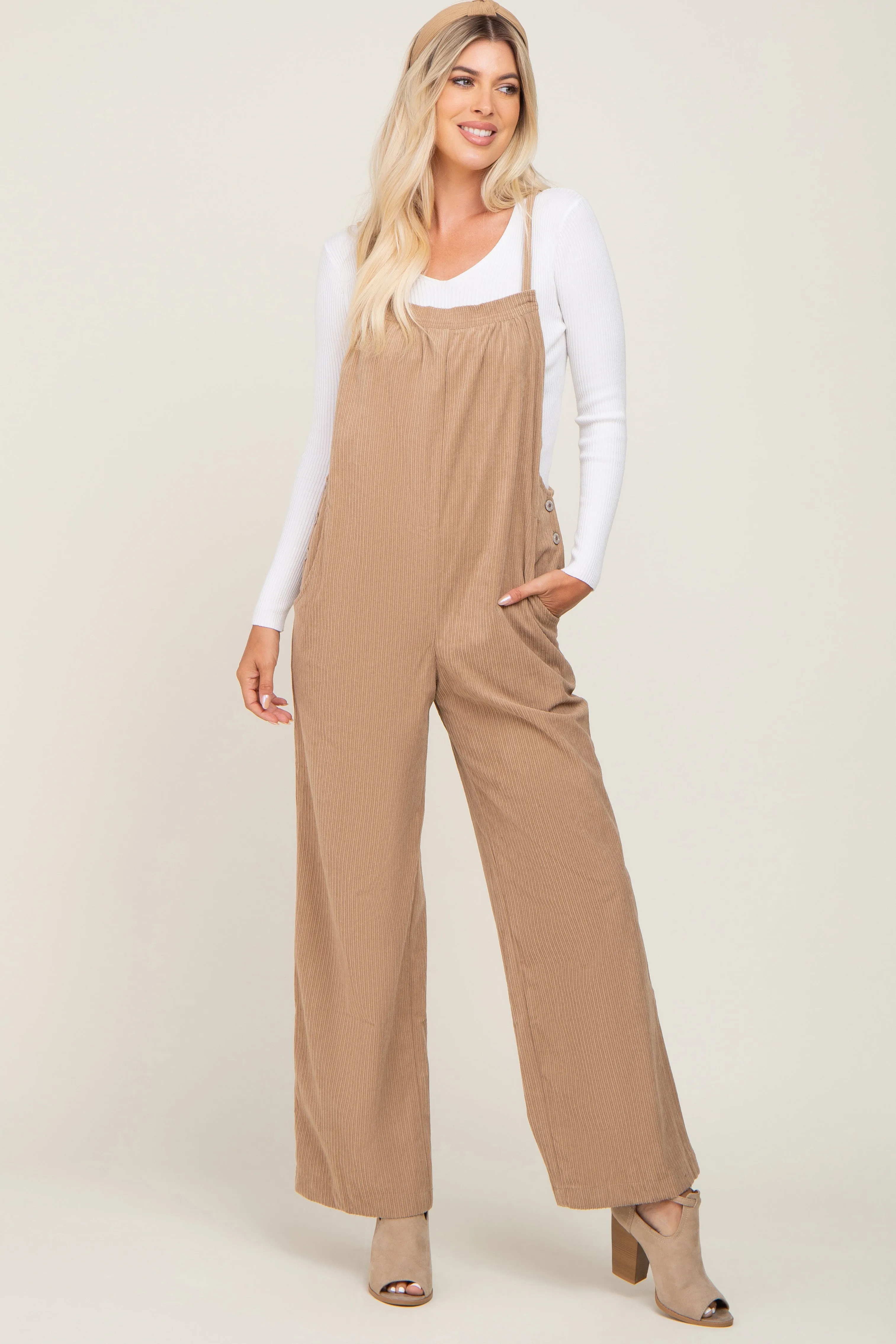 Taupe Corduroy Maternity Overalls sold by Pinkblush product image thumbnail 4