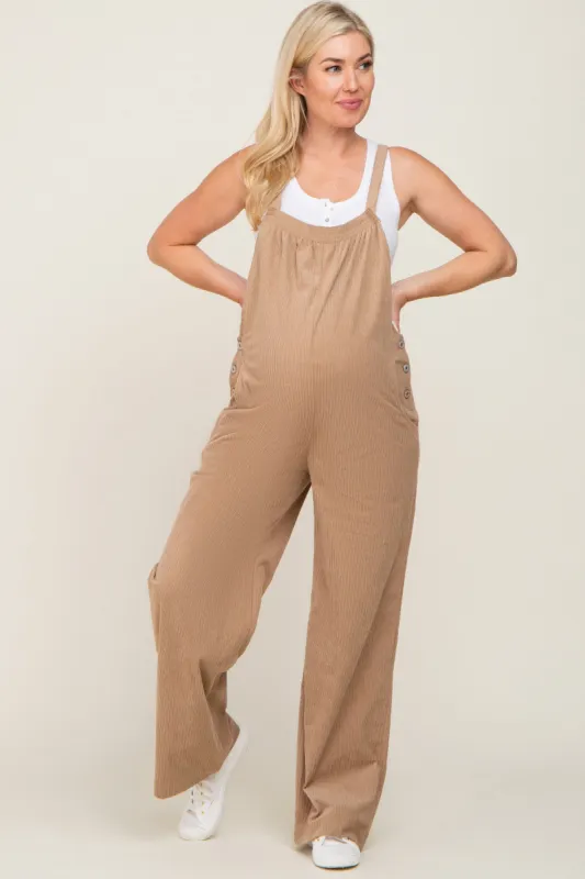 Taupe Corduroy Maternity Overalls sold by Pinkblush