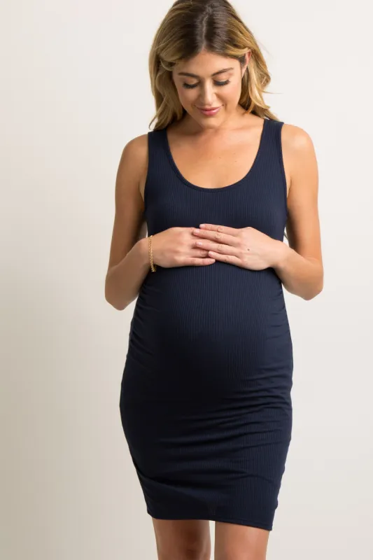 PinkBlush Navy Blue Sleeveless Ribbed Fitted Maternity Dress sold by Pinkblush
