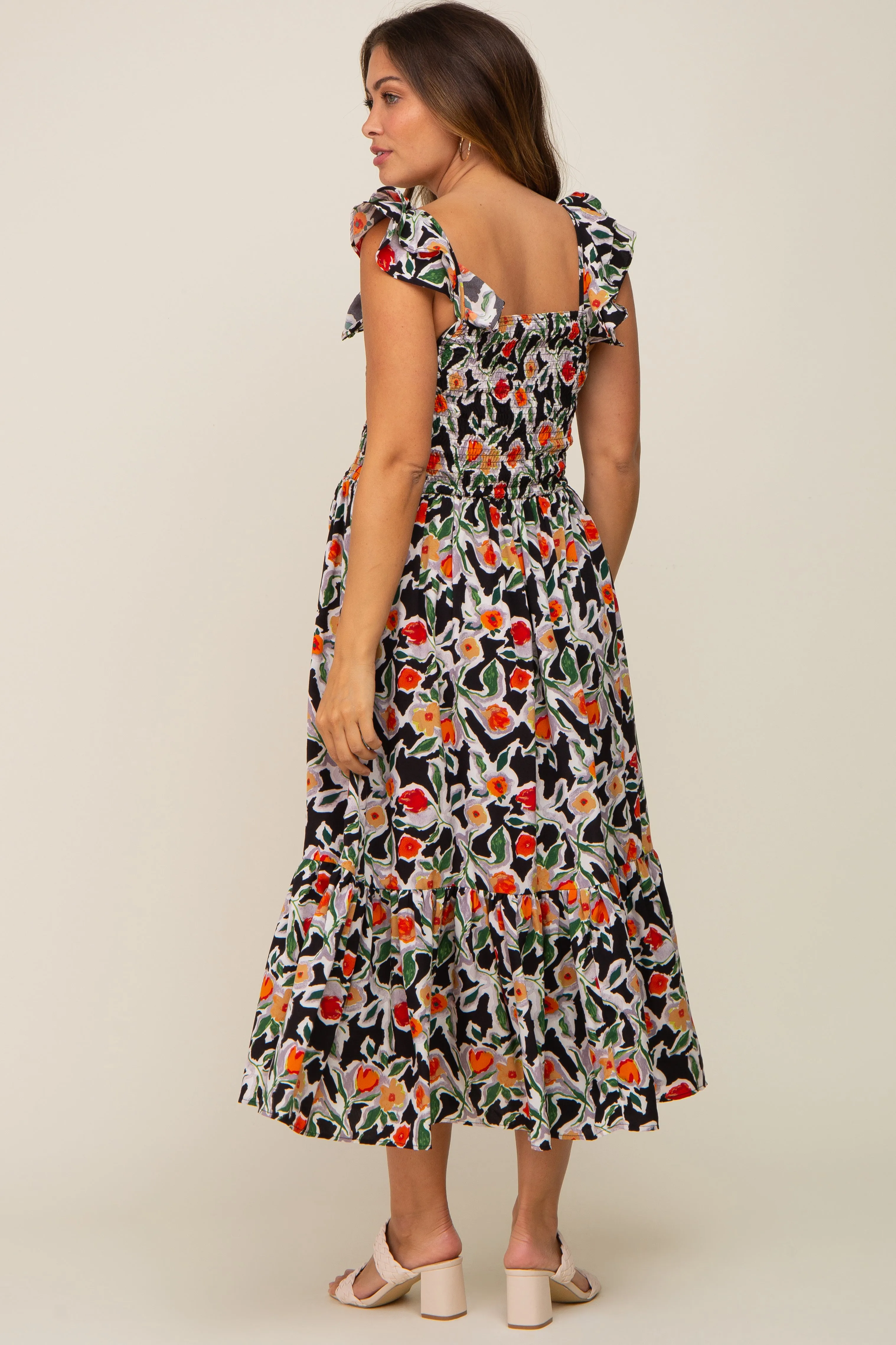 Black Floral Sleeveless Ruffle Maternity Maxi Dress sold by Pinkblush product image thumbnail 3