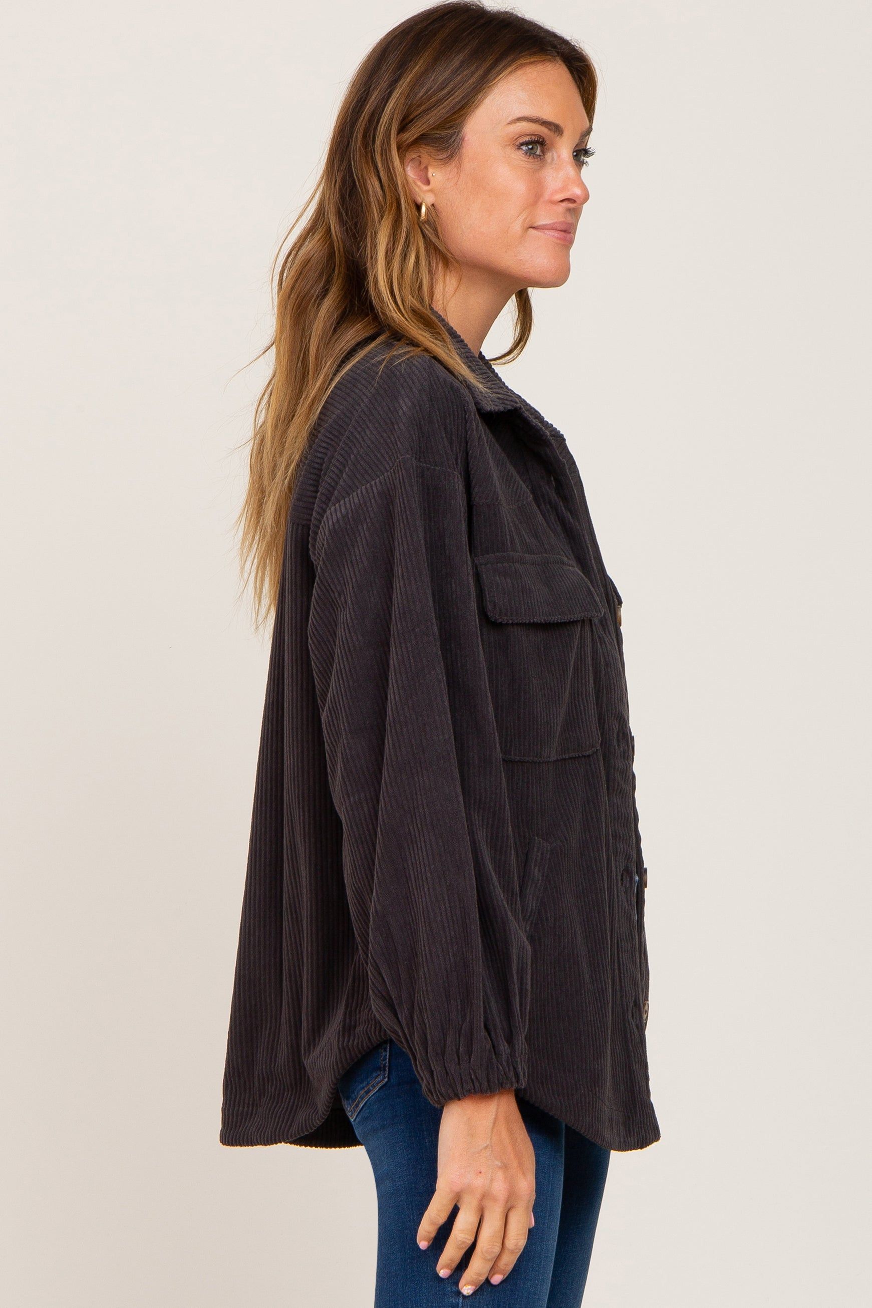 Charcoal Corduroy Front Pocket Shacket sold by Pinkblush product image thumbnail 2