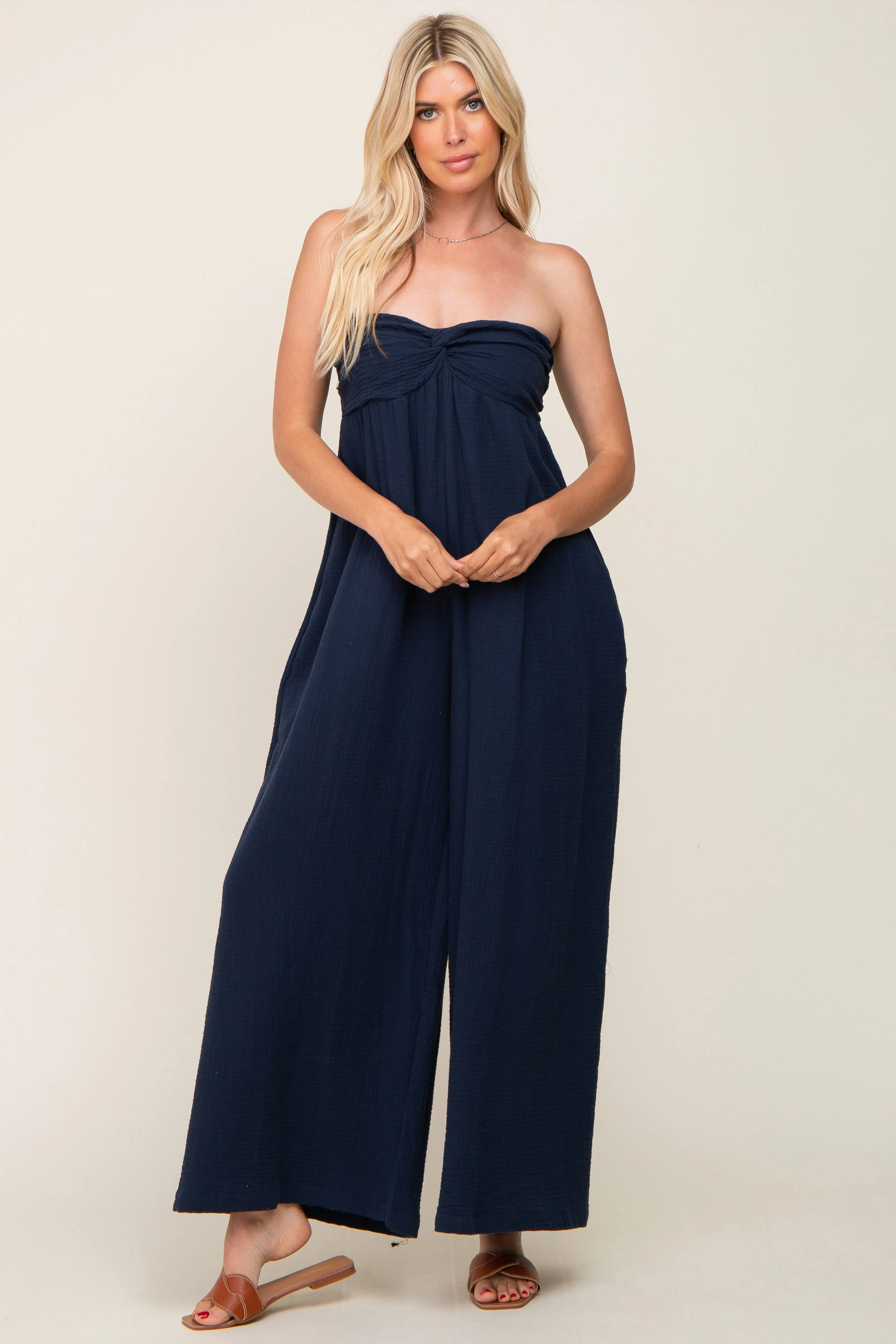 Navy Strapless Front Twist Maternity Jumpsuit sold by Pinkblush product image thumbnail 5