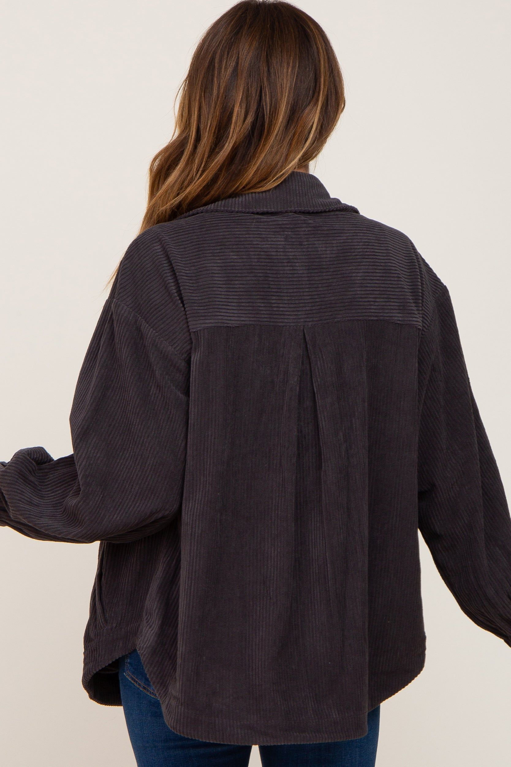 Charcoal Corduroy Front Pocket Shacket sold by Pinkblush product image thumbnail 3