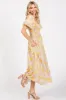 Yellow Floral Smocked Sweetheart Neck Short Puff Sleeve Midi Dress sold by Pinkblush