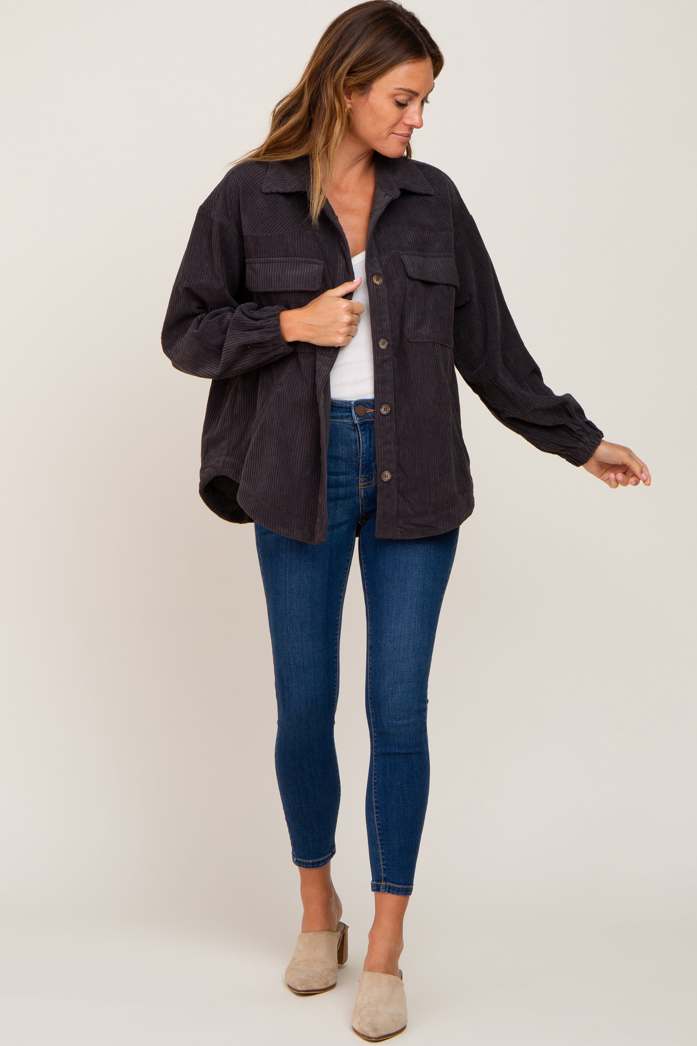 Charcoal Corduroy Front Pocket Shacket sold by Pinkblush product image thumbnail 4