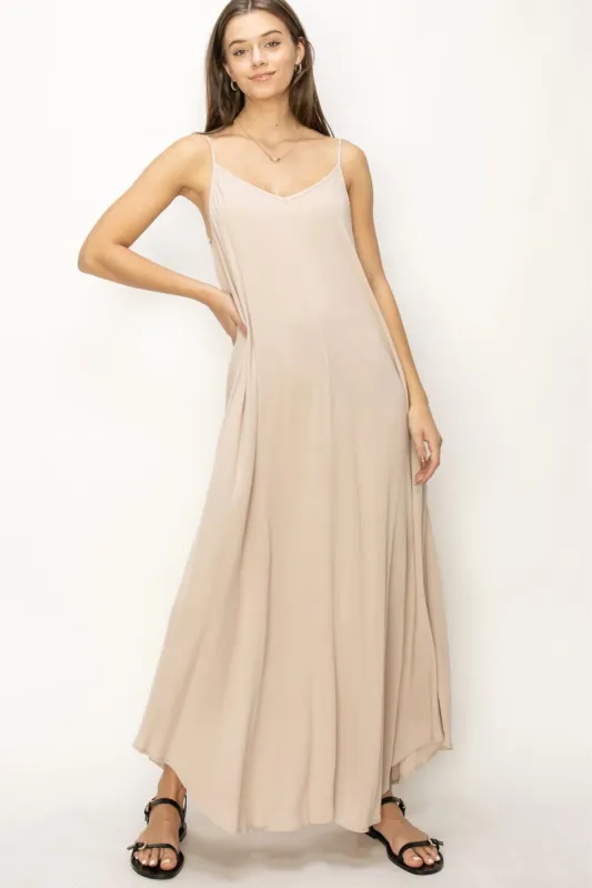 Taupe Lightweight Sleeveless V-Neck Maxi Dress sold by Pinkblush