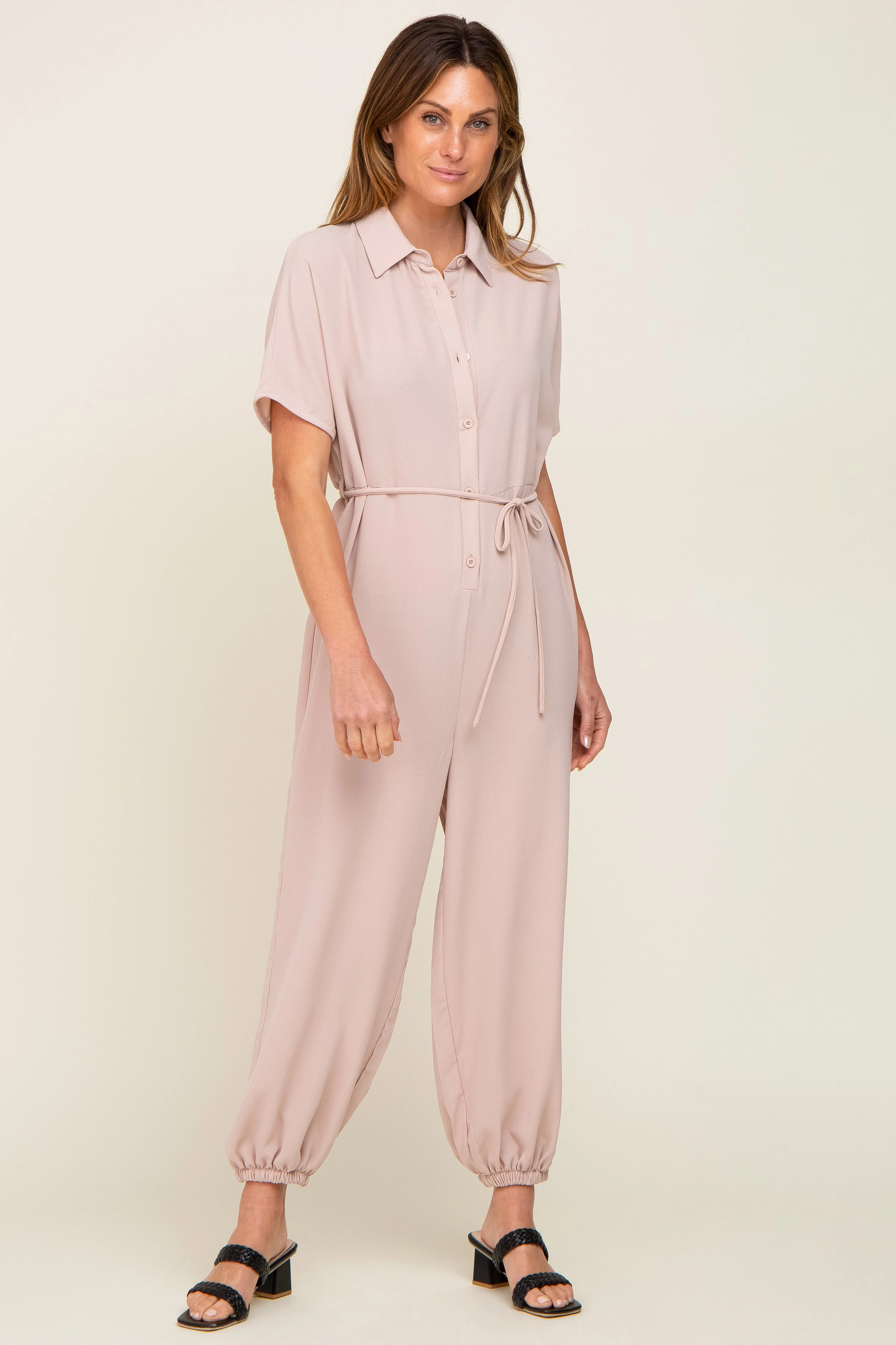 Beige Button Up Jumpsuit sold by Pinkblush product image thumbnail 5