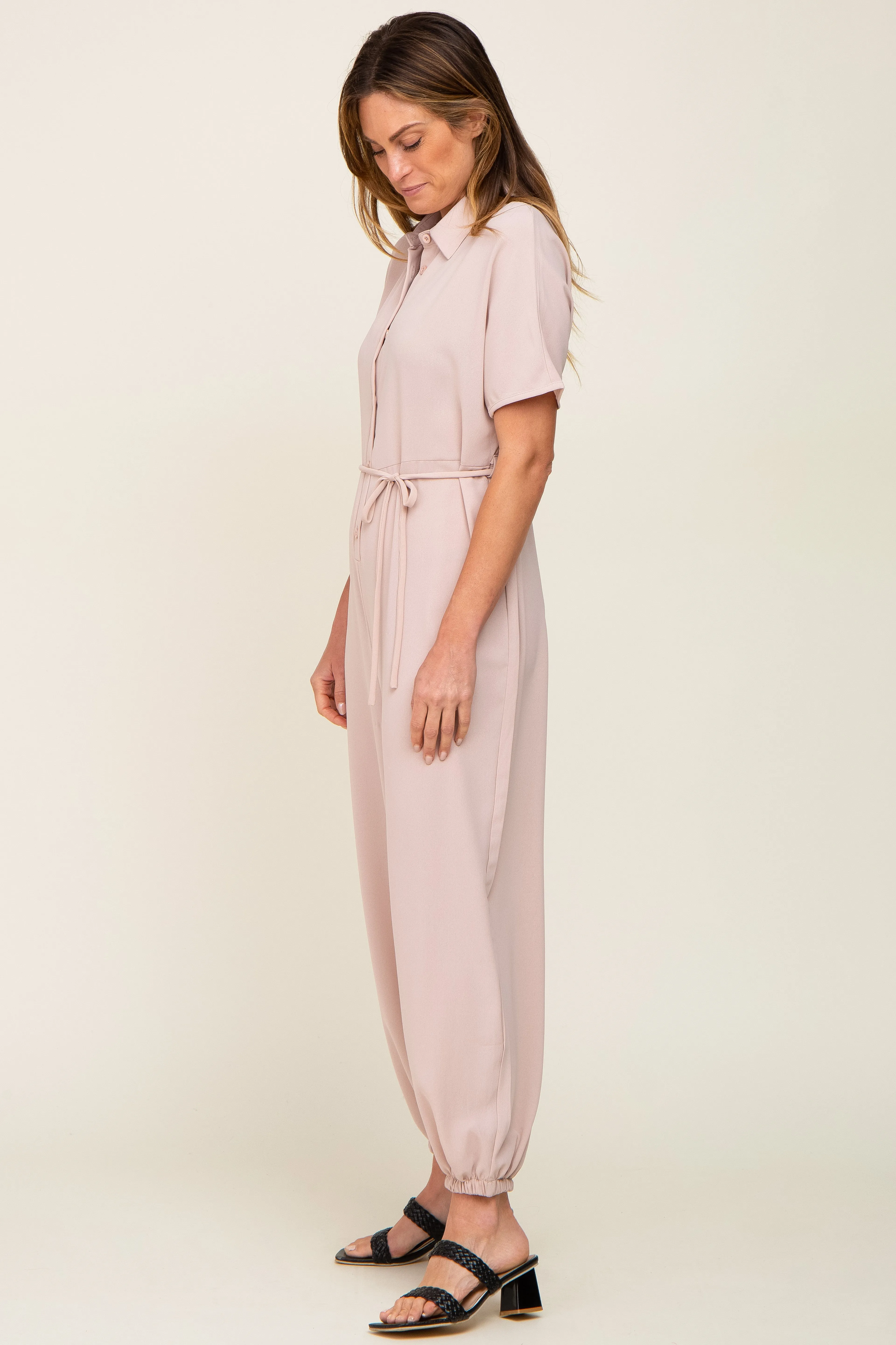 Beige Button Up Jumpsuit sold by Pinkblush product image thumbnail 2