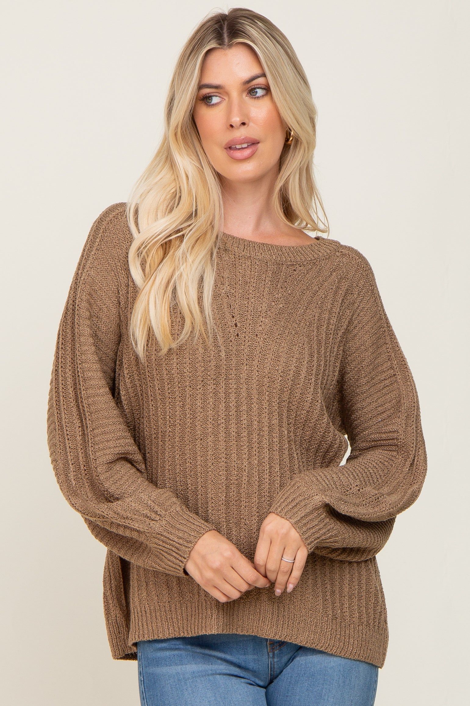 Mocha Puff Sleeve Sweater sold by Pinkblush