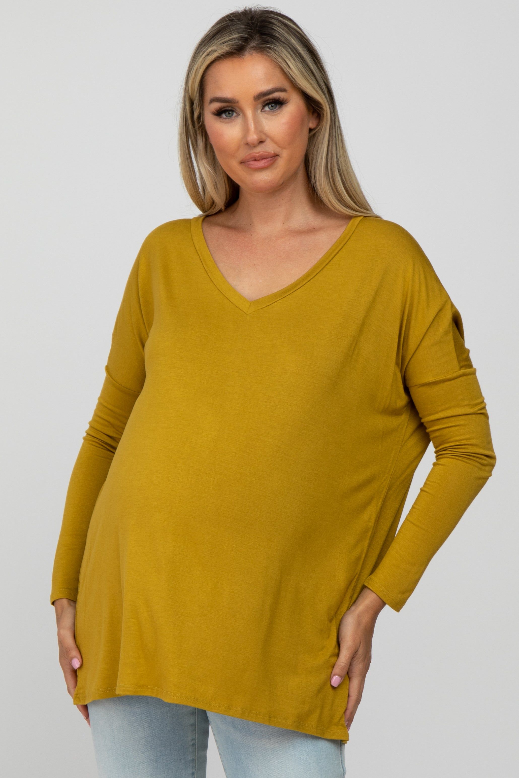 Yellow V-Neck Maternity Top sold by Pinkblush