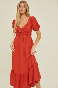 Rust Open Back Midi Dress sold by Pinkblush