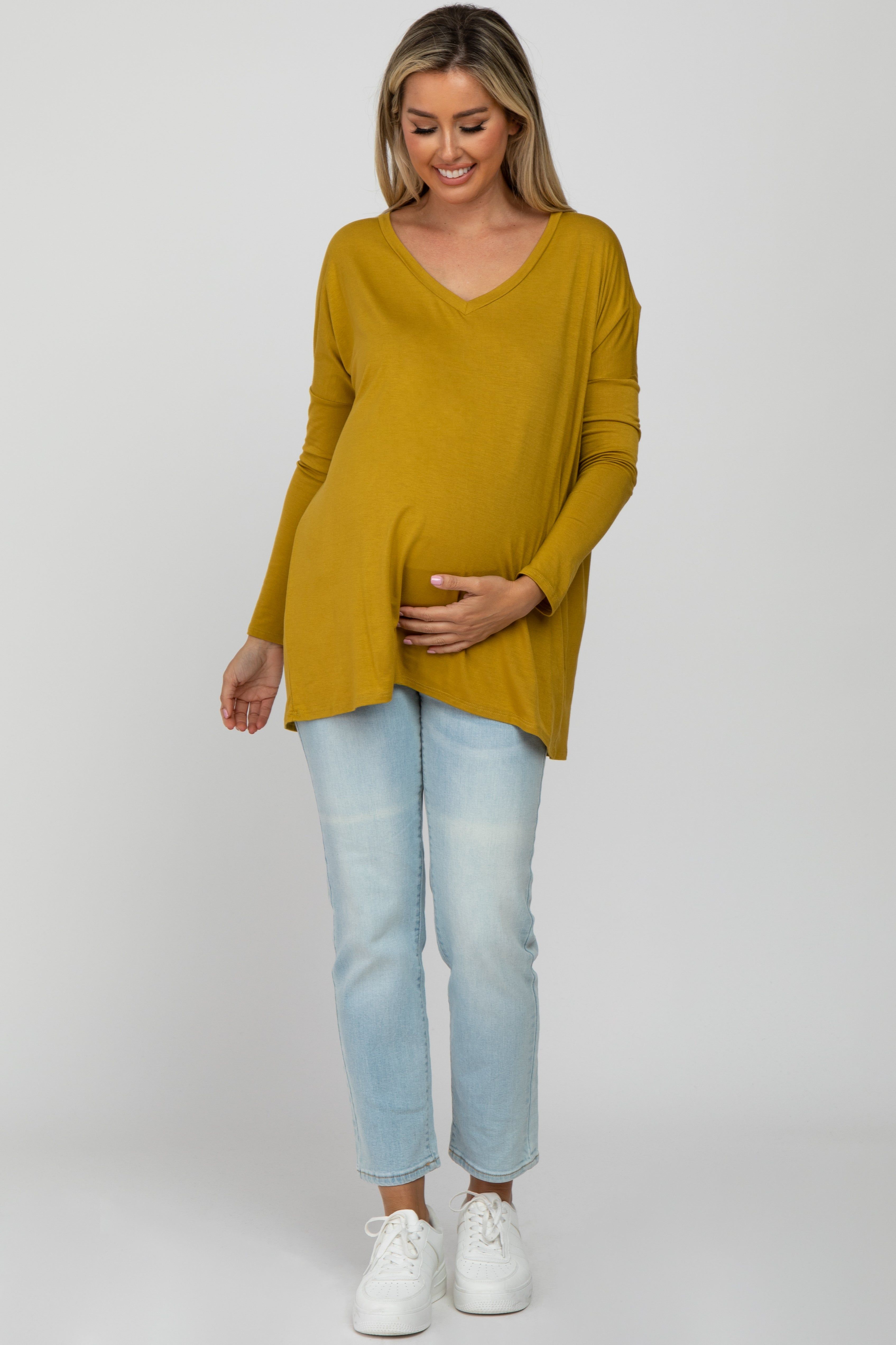 Yellow V-Neck Maternity Top sold by Pinkblush product image thumbnail 2