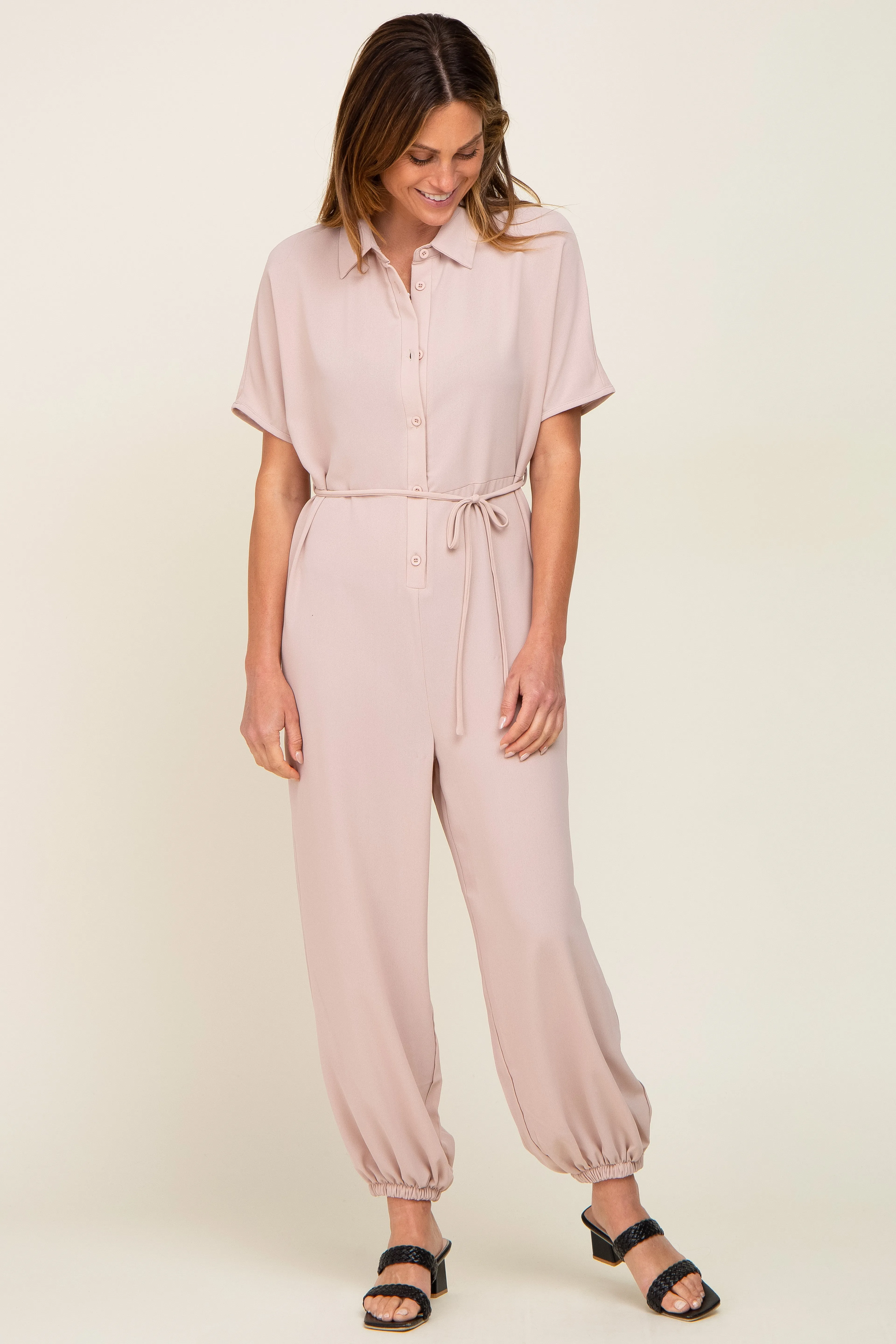 Beige Button Up Jumpsuit sold by Pinkblush product image thumbnail 4