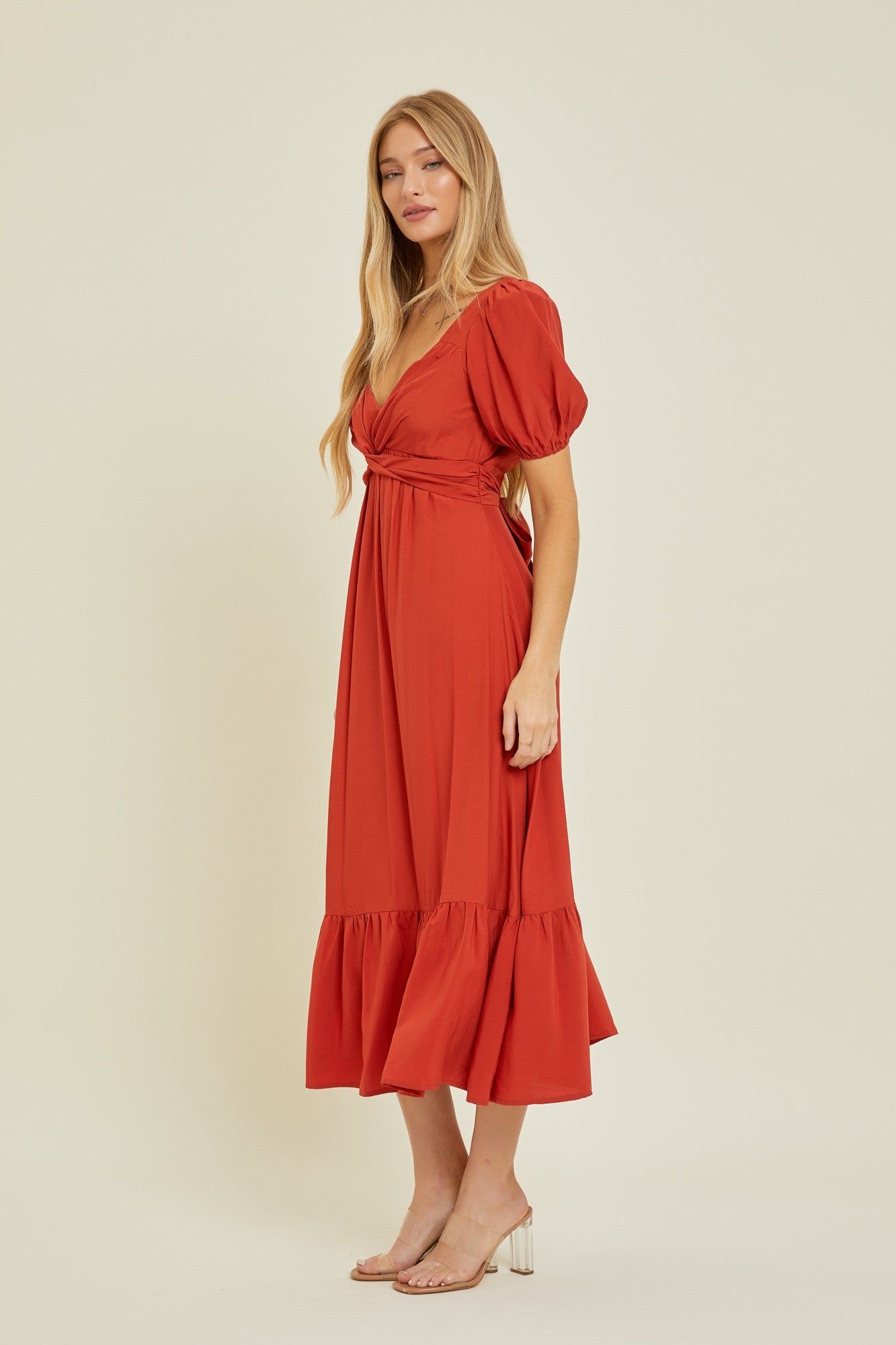 Rust Open Back Midi Dress sold by Pinkblush product image thumbnail 2