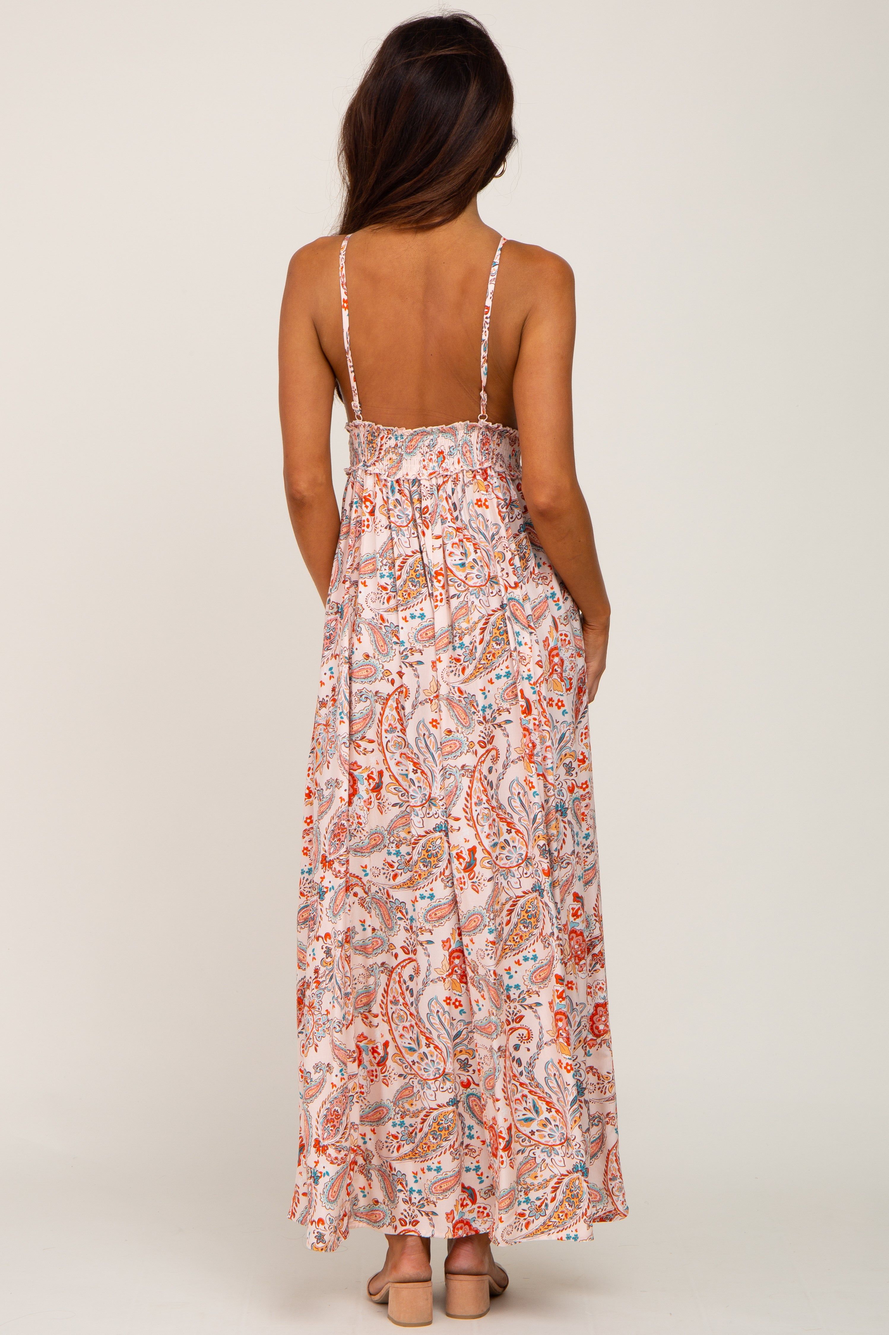 Peach Paisley Deep V-Neck Maxi Dress sold by Pinkblush product image thumbnail 3