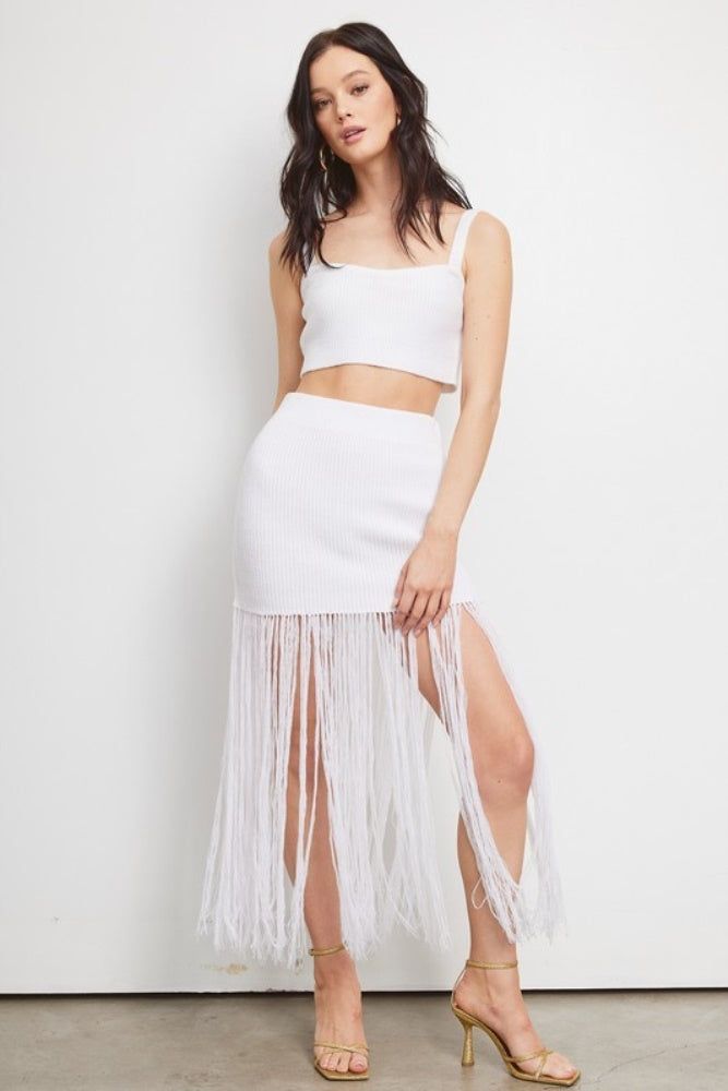White Two Piece Set With Fringe sold by Pinkblush