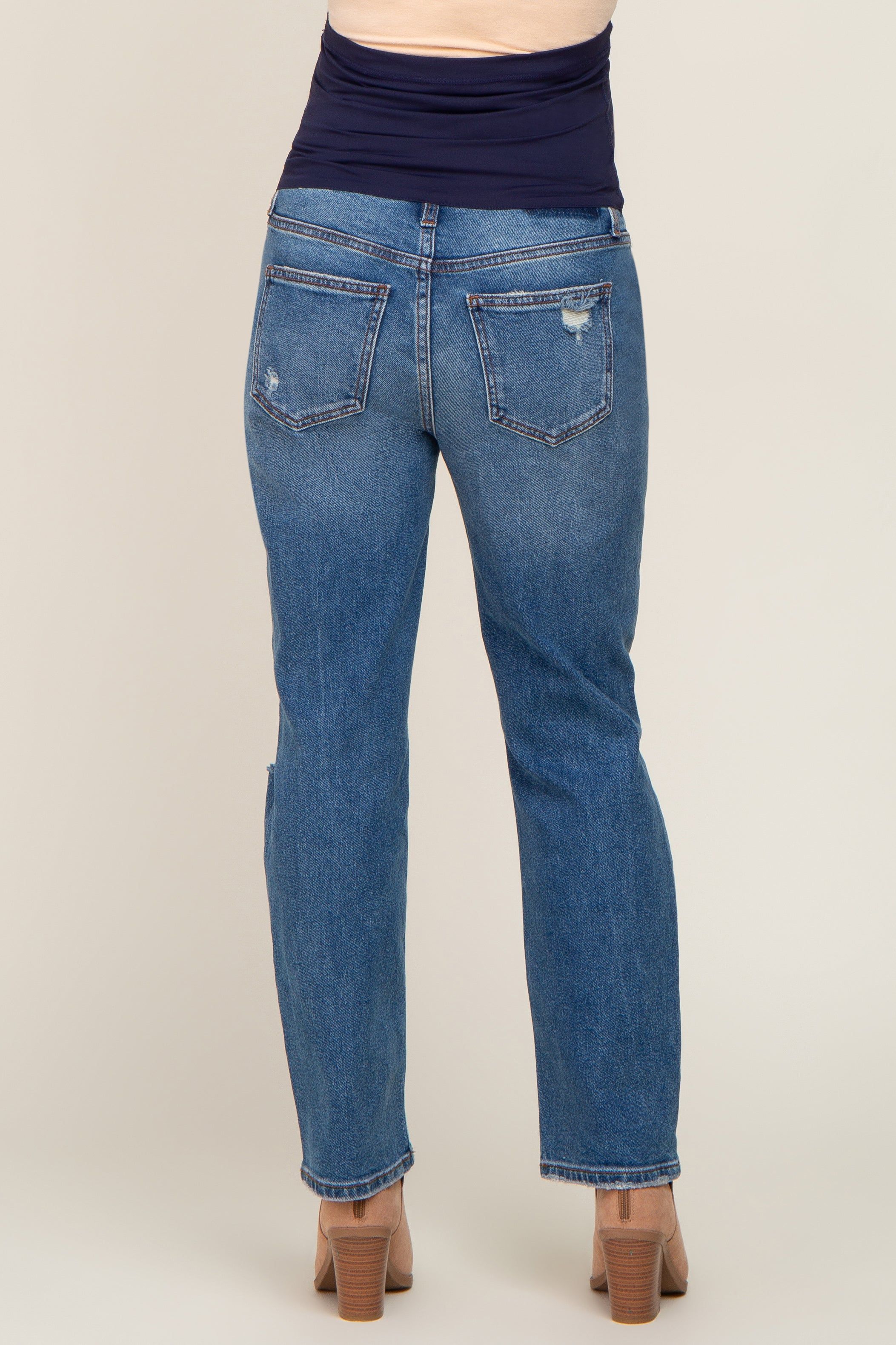 Blue Medium Wash Distressed Straight Maternity Jean sold by Pinkblush product image thumbnail 4