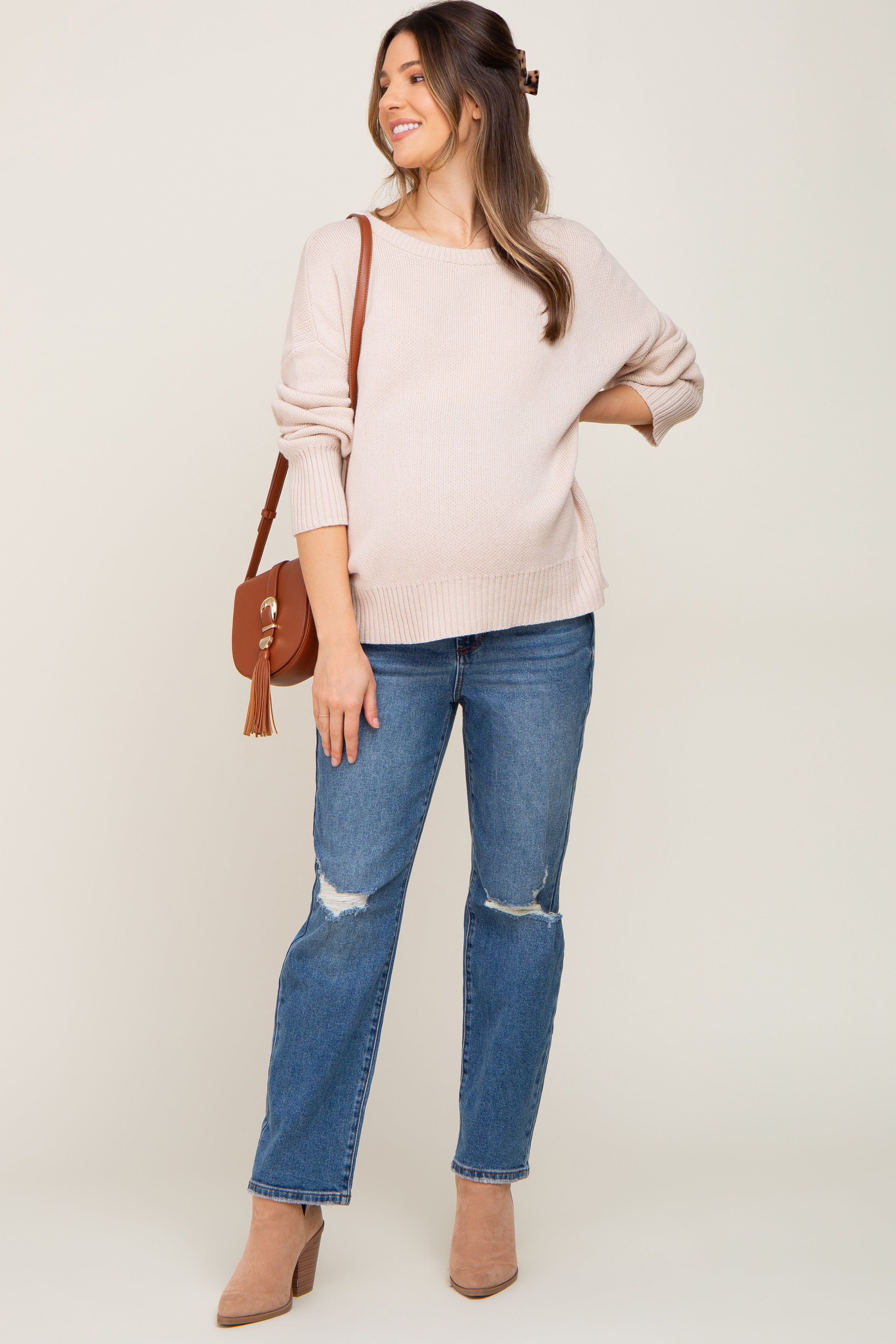 Blue Medium Wash Distressed Straight Maternity Jean sold by Pinkblush product image thumbnail 5