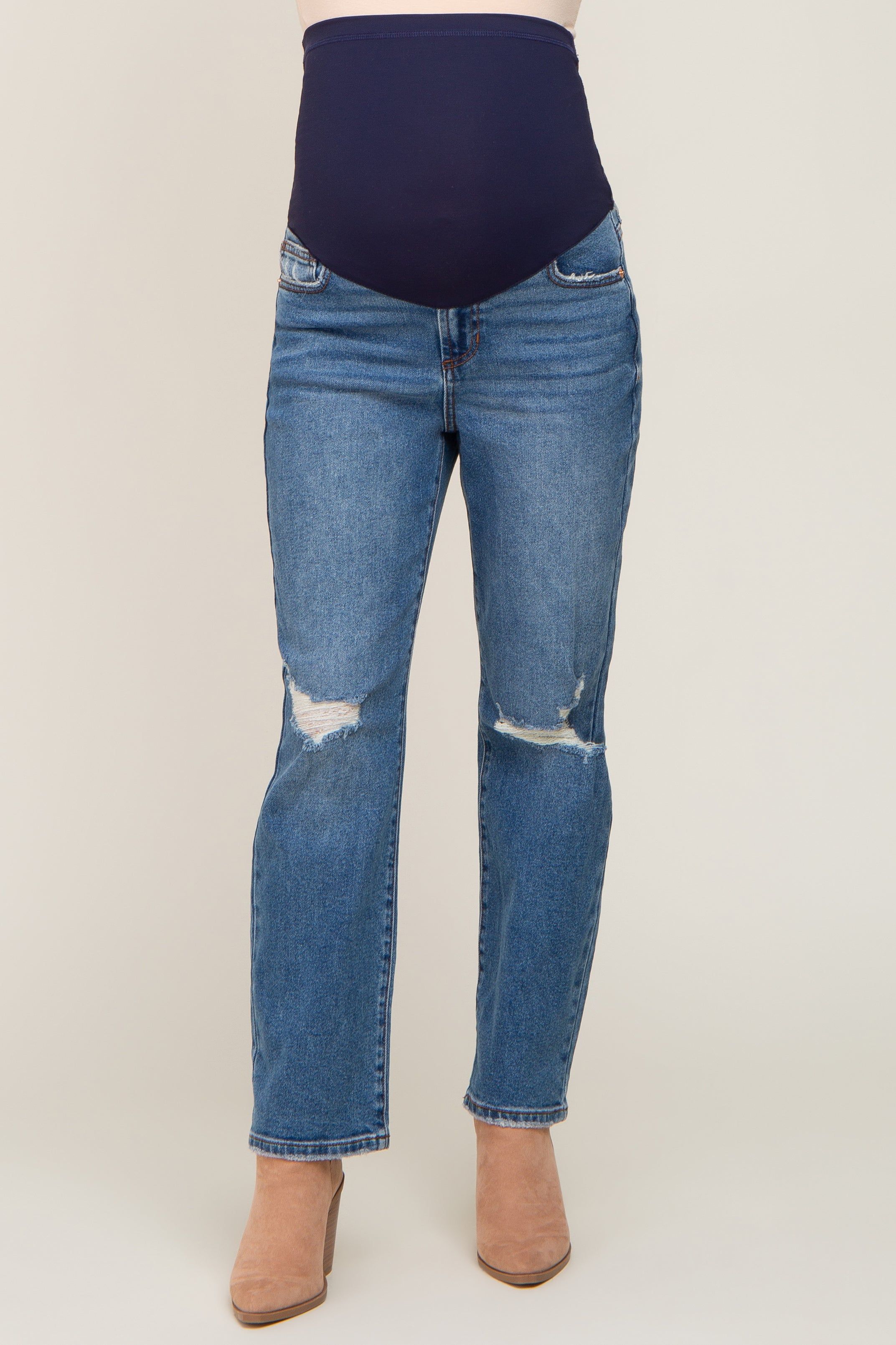 Blue Medium Wash Distressed Straight Maternity Jean sold by Pinkblush product image thumbnail 2
