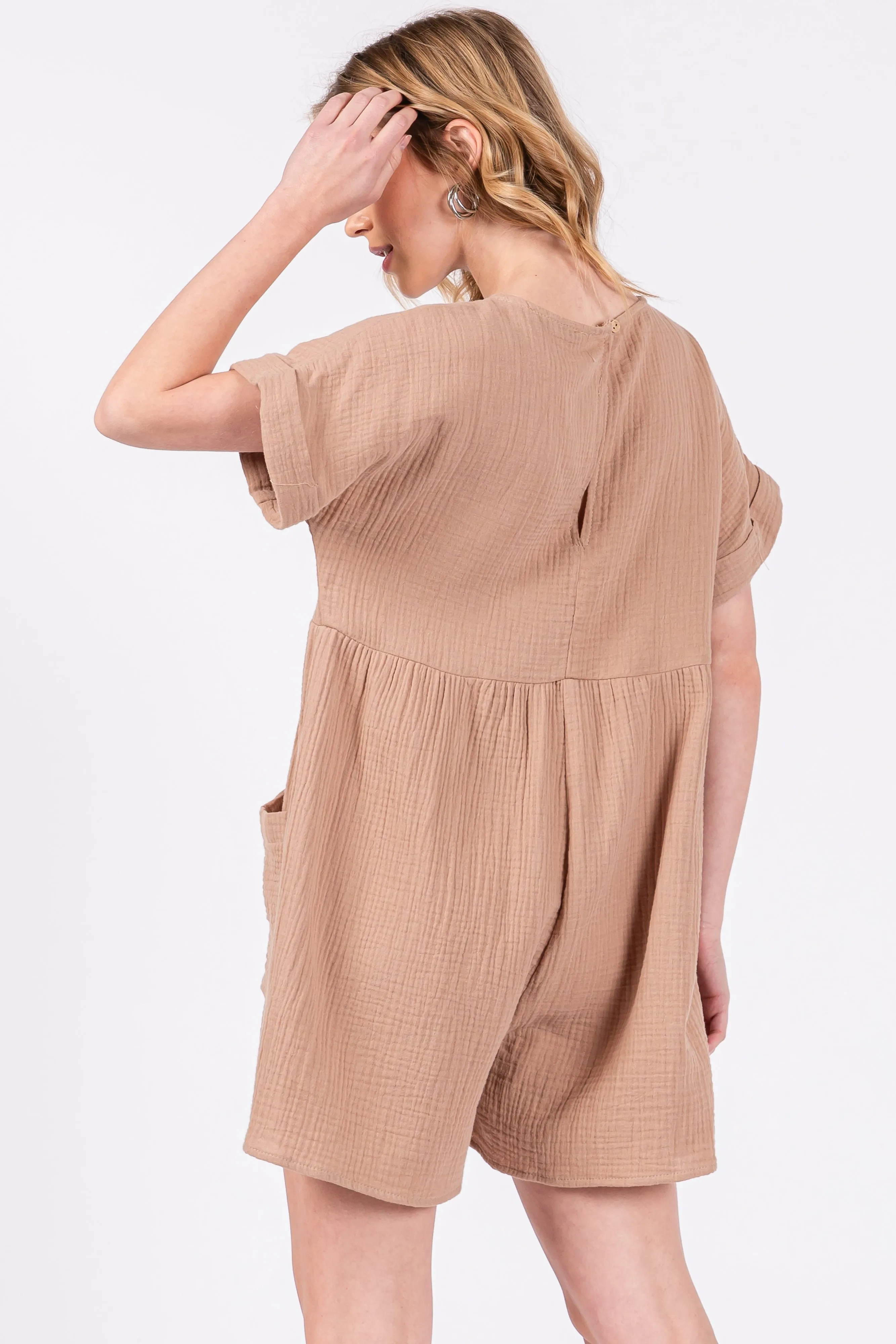 Mocha Gauze Short Sleeve Romper sold by Pinkblush product image thumbnail 3