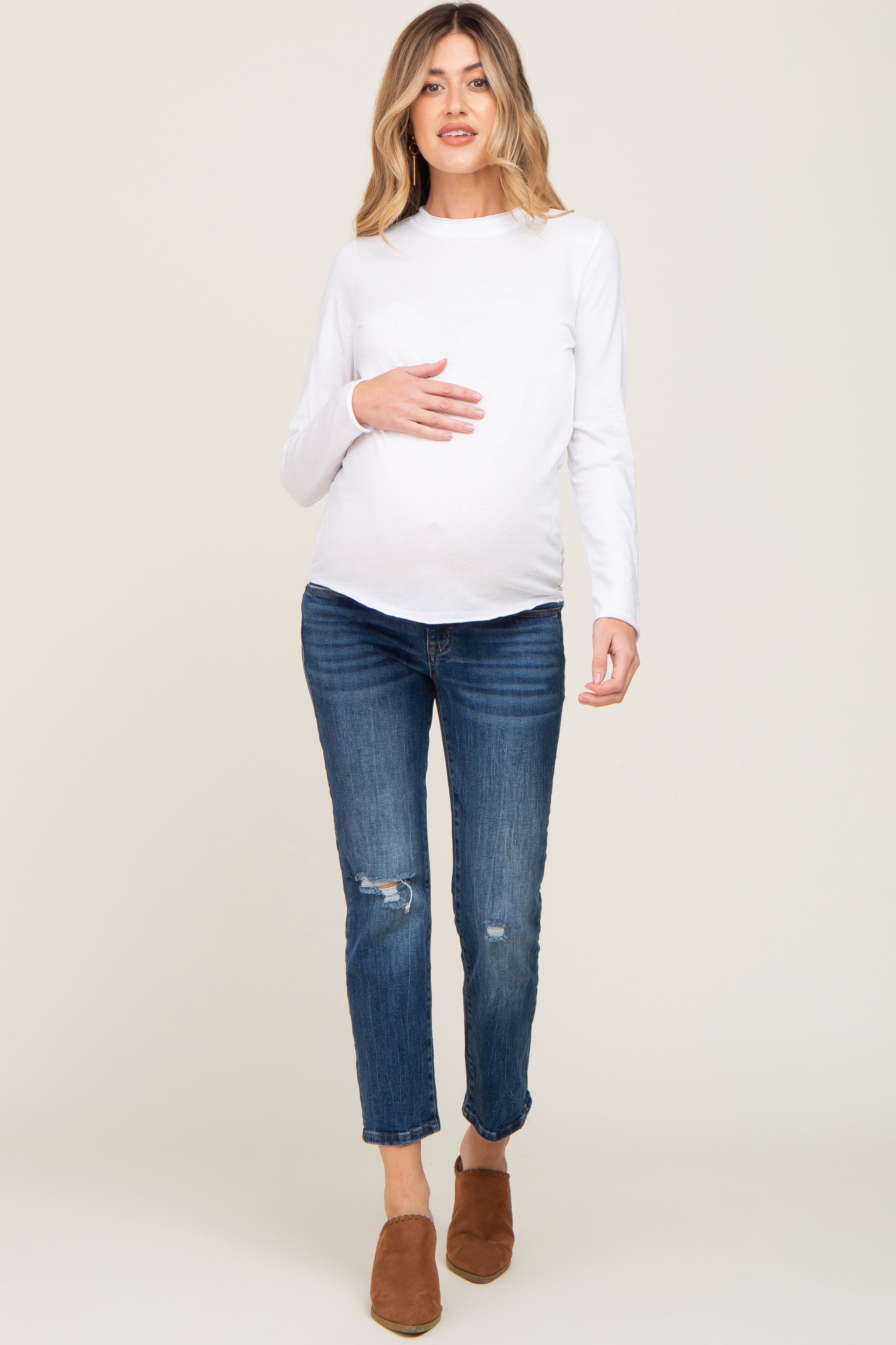 White Basic Raw Hem Maternity Long Sleeve Top sold by Pinkblush product image thumbnail 4
