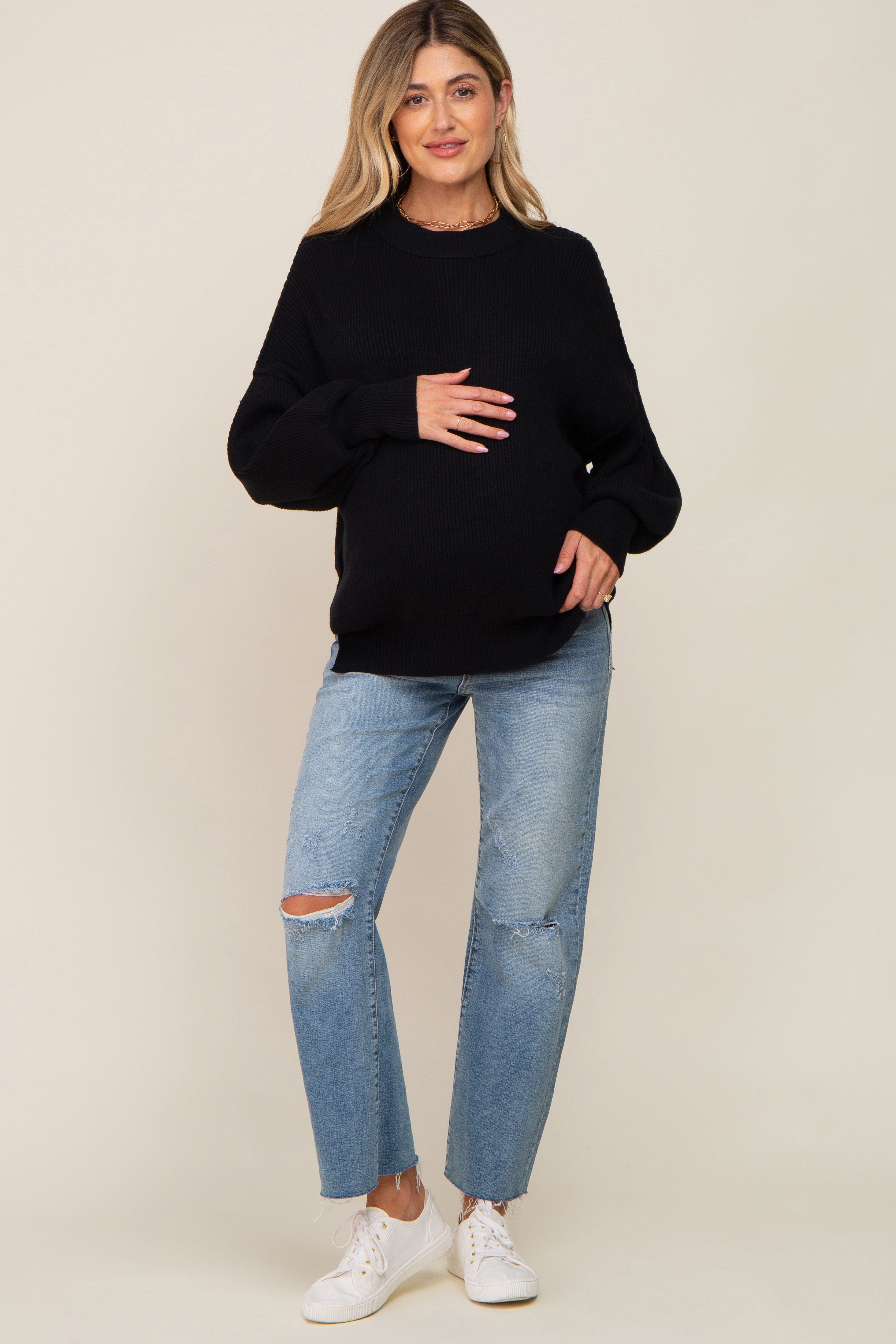 Black Knit Mock Neck Maternity Sweater sold by Pinkblush product image thumbnail 4
