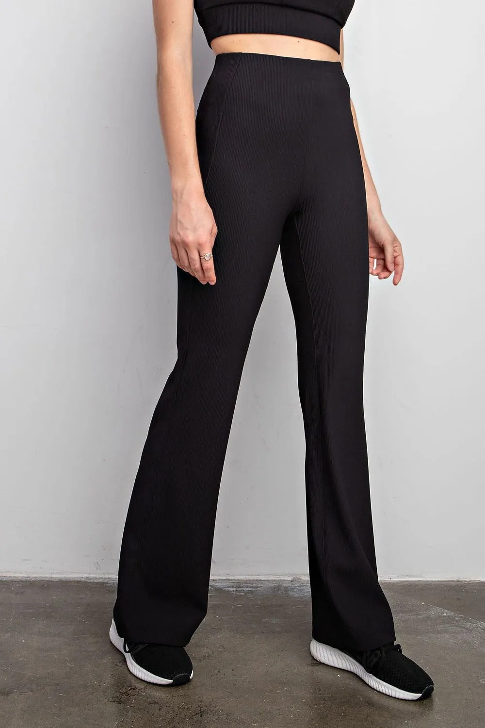 Black Ribbed Flared Leggings sold by Pinkblush product image thumbnail 2