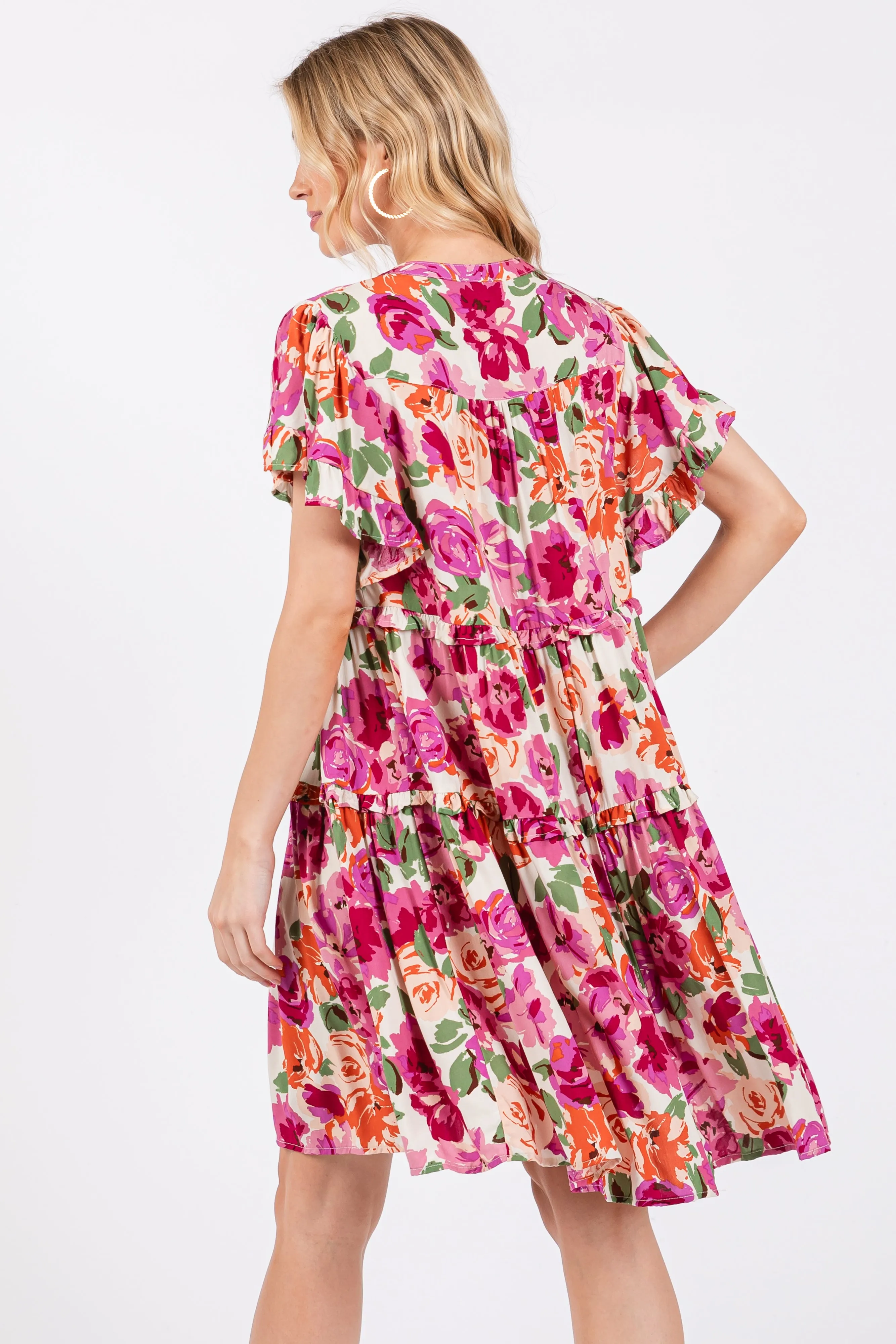 Cream Floral Ruffle Tiered V-Neck Dress sold by Pinkblush product image thumbnail 3