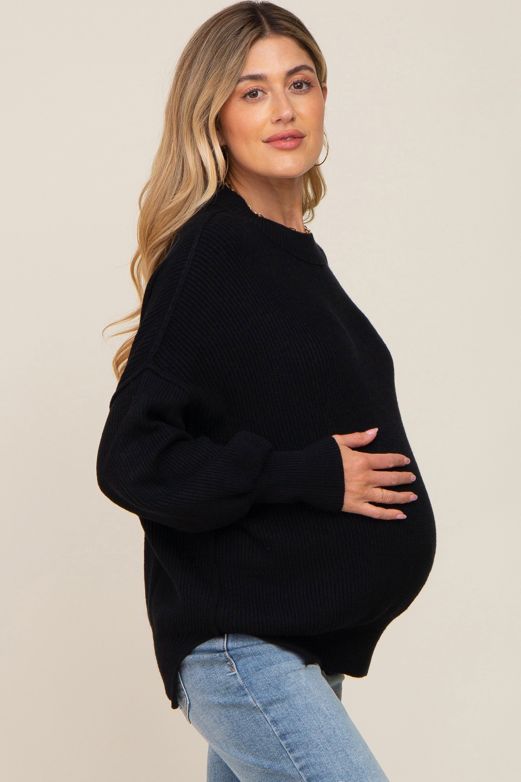 Black Knit Mock Neck Maternity Sweater sold by Pinkblush product image thumbnail 2