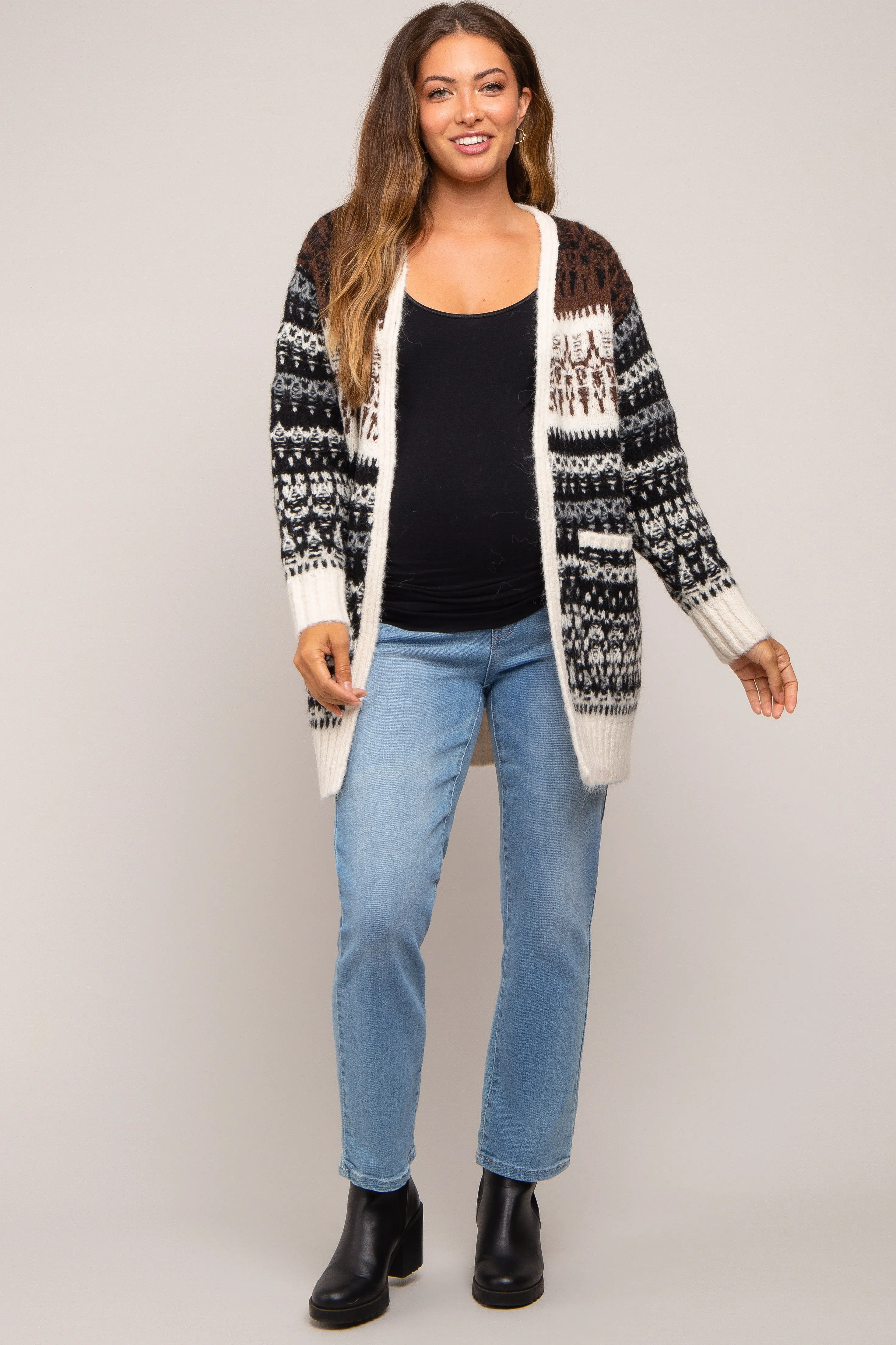 Black Pattern Fuzzy Knit Maternity Cardigan sold by Pinkblush product image thumbnail 5