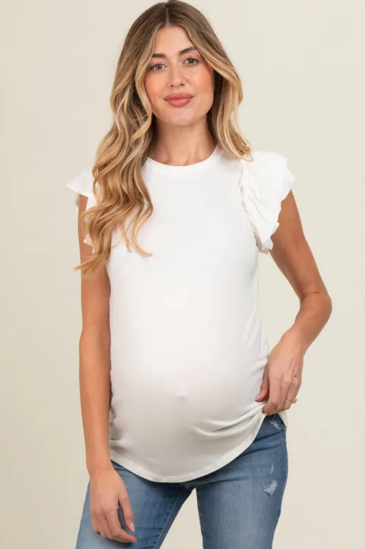 Ivory Double Ruffle Sleeve Maternity Top sold by Pinkblush