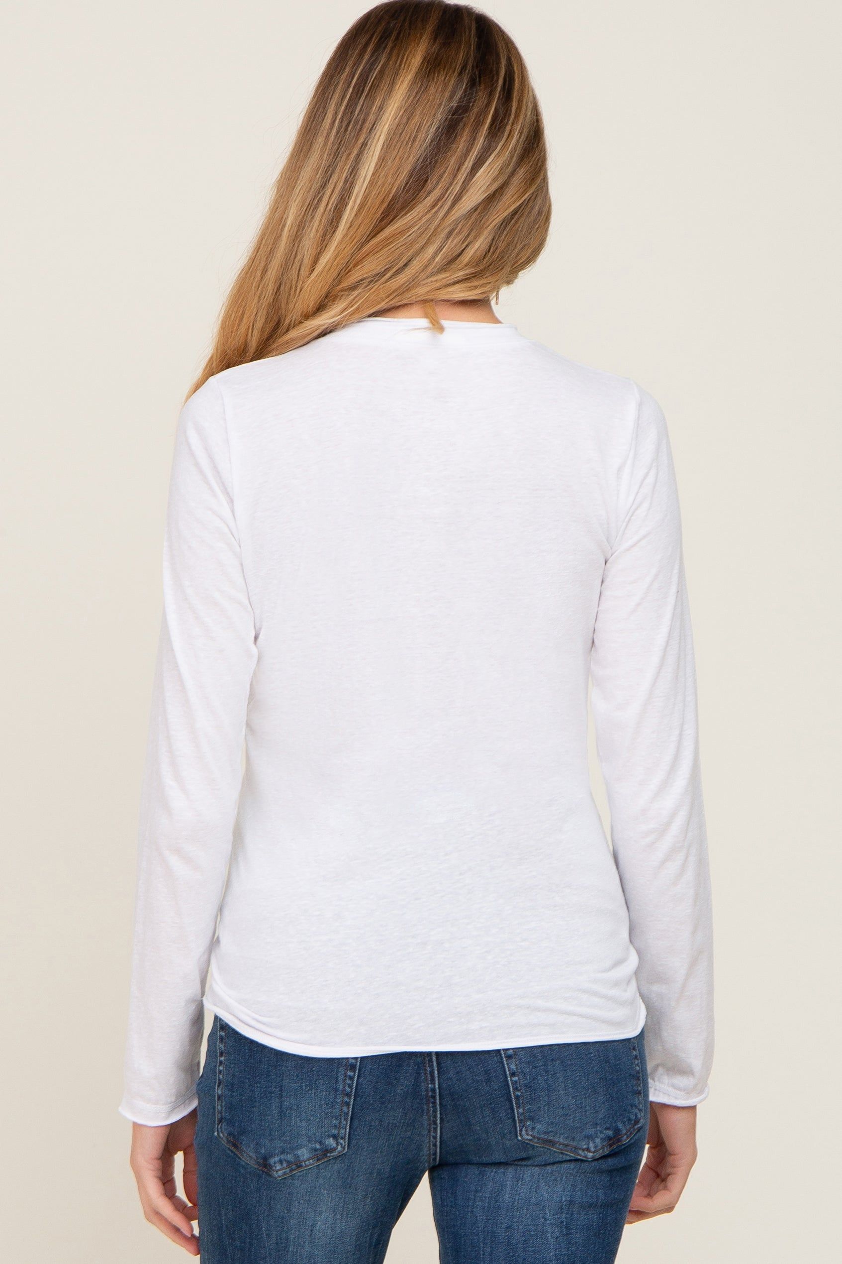 White Basic Raw Hem Maternity Long Sleeve Top sold by Pinkblush product image thumbnail 3
