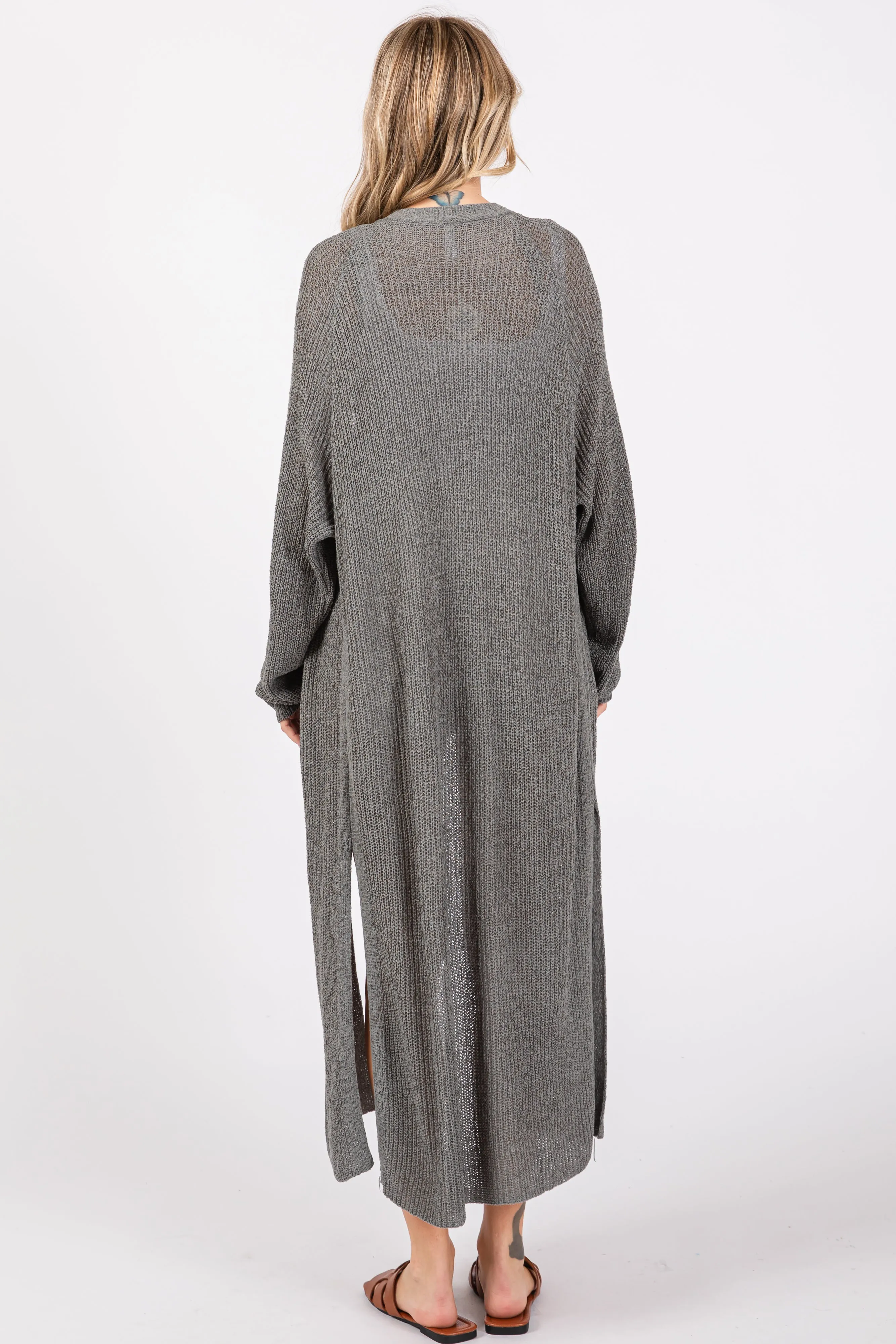 Gray Knit Side Slit Long Cardigan sold by Pinkblush product image thumbnail 3