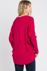 Fuchsia Ribbed Brushed Knit Dolman Sleeve Top sold by Pinkblush