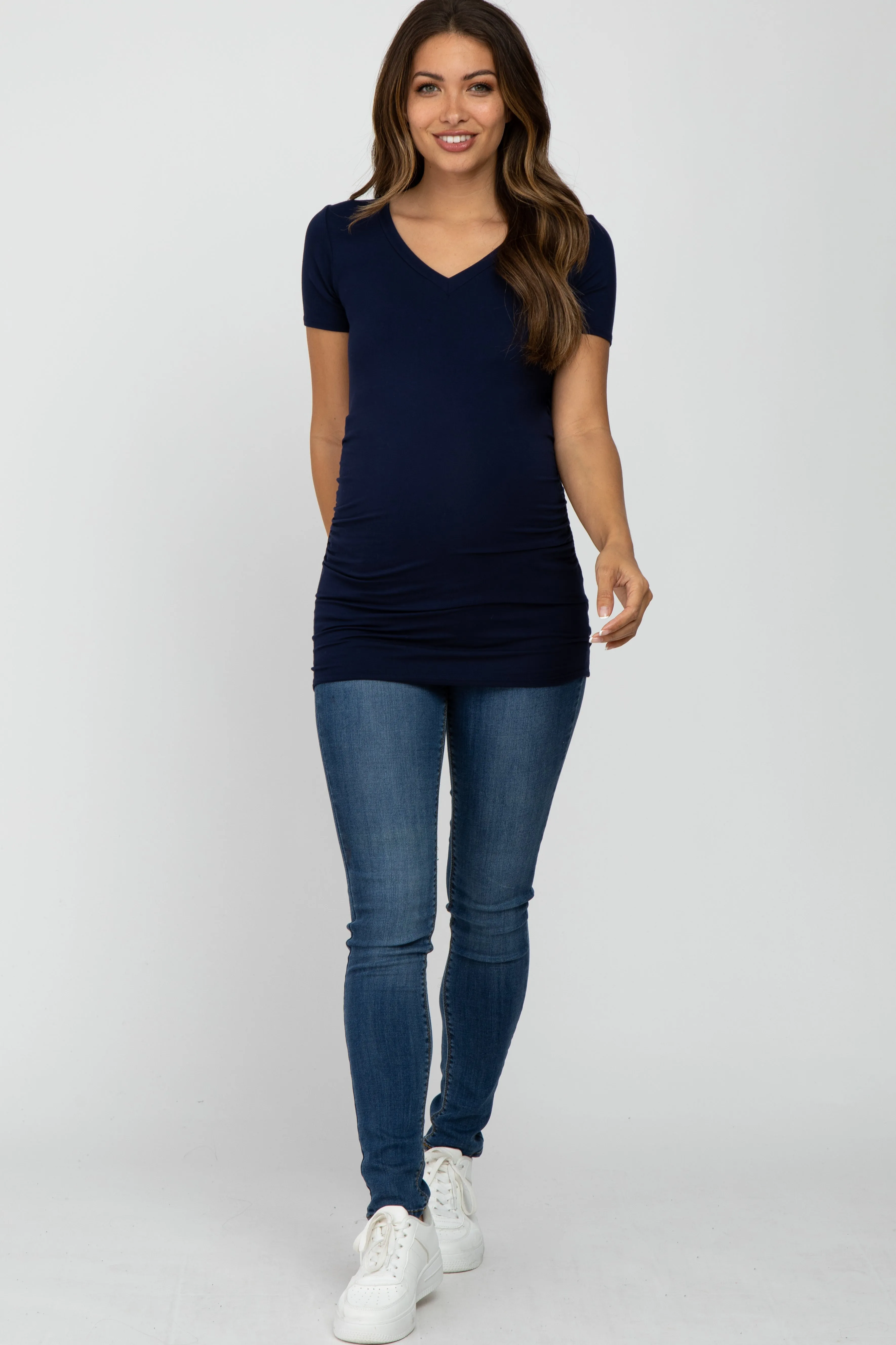 Navy Blue V-Neck Ruched Side Maternity Top sold by Pinkblush product image thumbnail 2