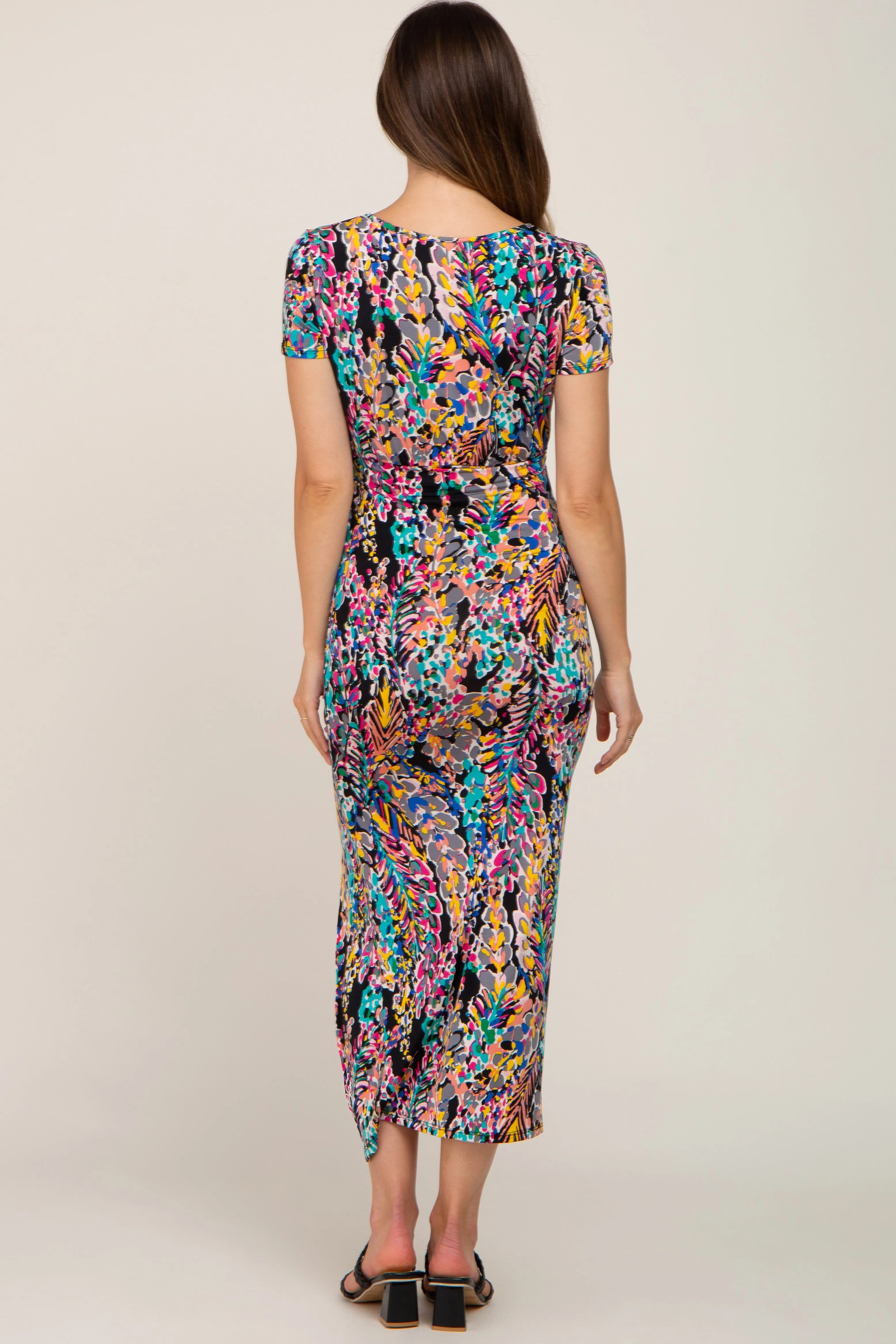 Black Multi-Color Floral Side Slit Maternity Maxi Dress sold by Pinkblush product image thumbnail 3