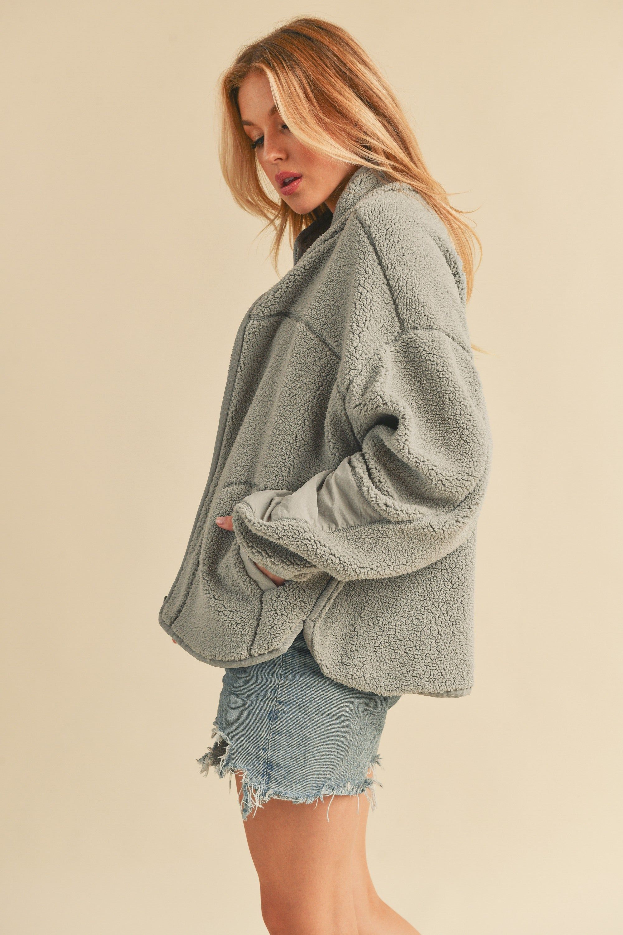 Gray Sherpa Jacket sold by Pinkblush product image thumbnail 3