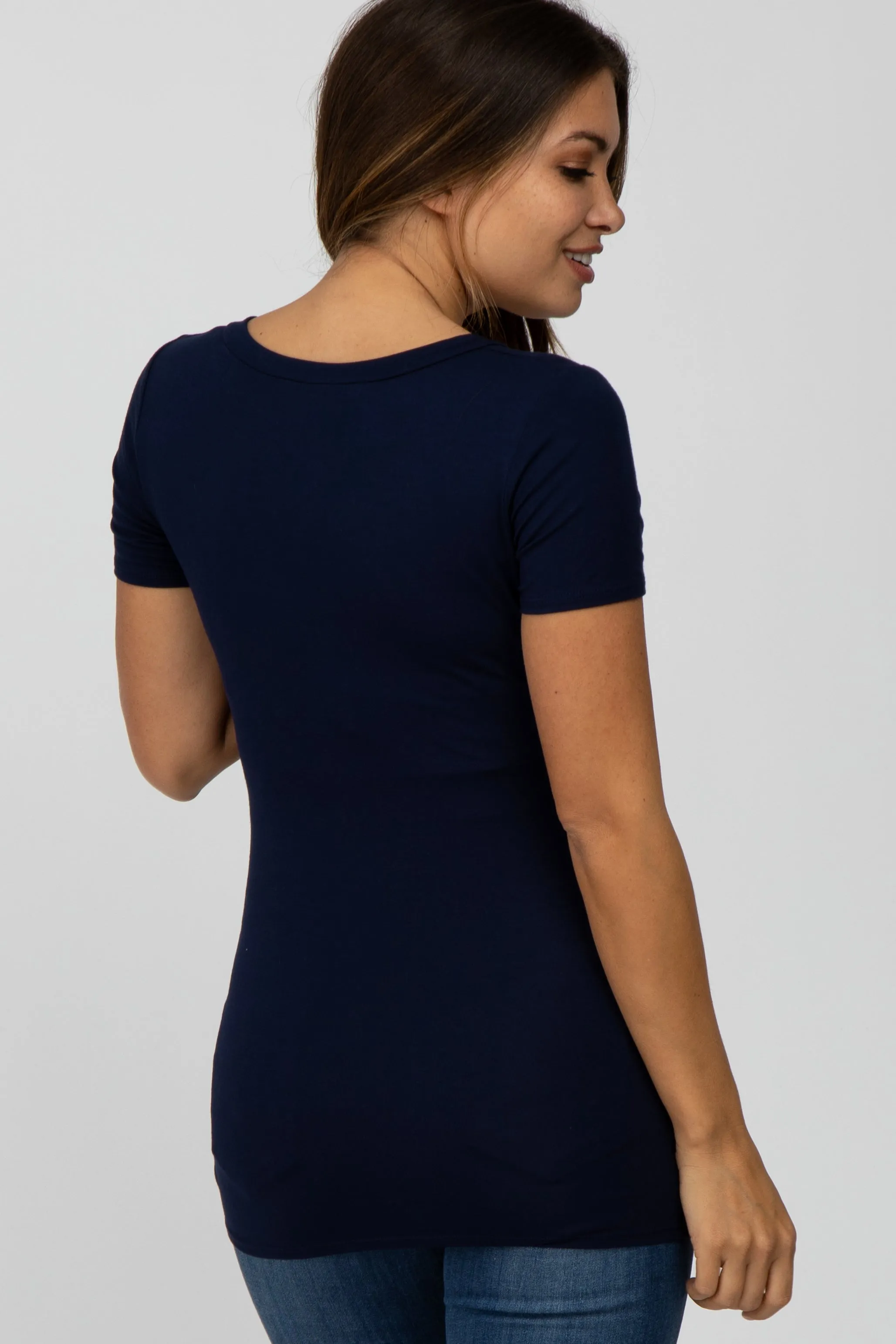 Navy Blue V-Neck Ruched Side Maternity Top sold by Pinkblush product image thumbnail 4