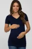 Navy Blue V-Neck Ruched Side Maternity Top sold by Pinkblush