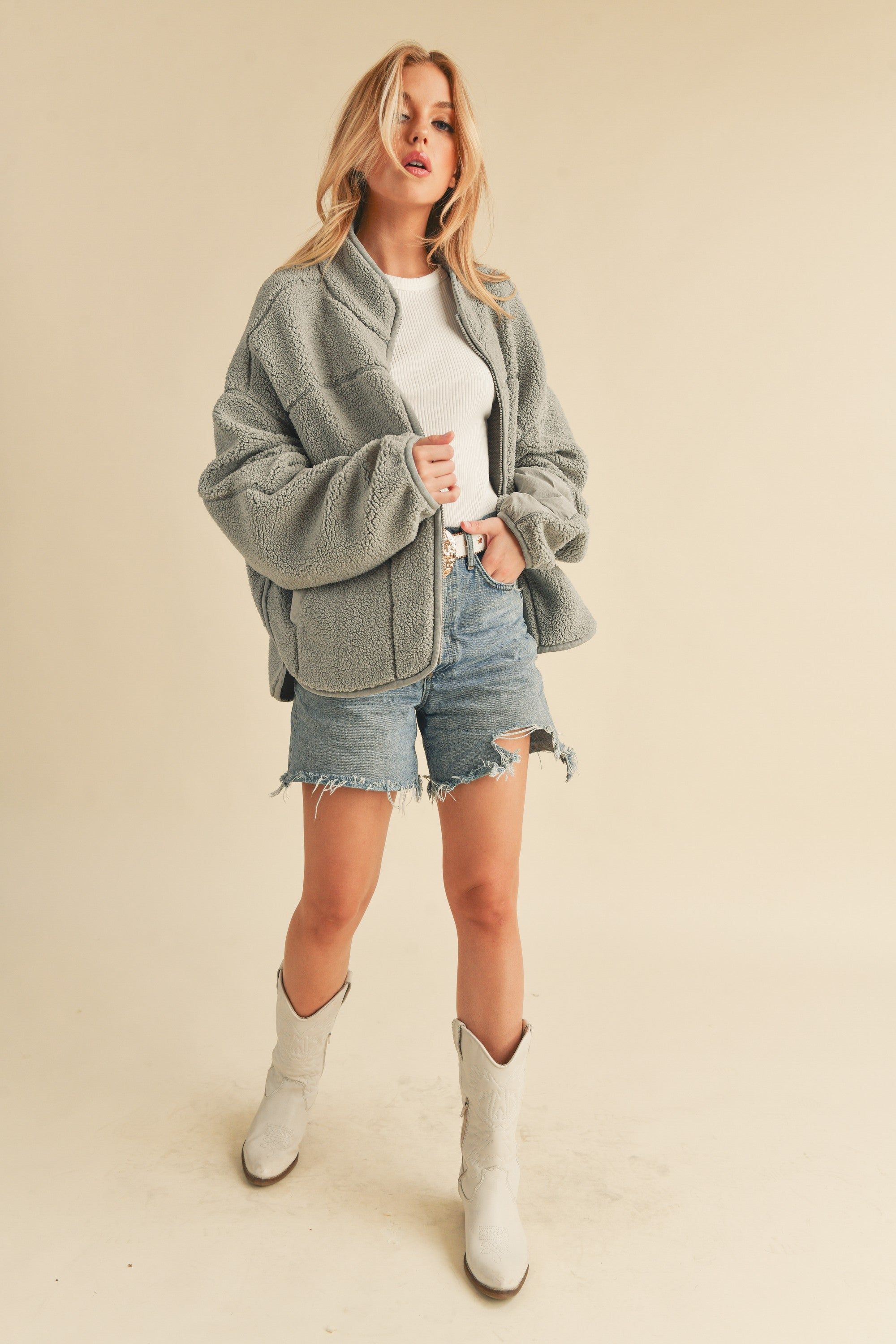 Gray Sherpa Jacket sold by Pinkblush product image thumbnail 4