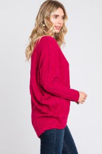 Fuchsia Ribbed Brushed Knit Dolman Sleeve Top sold by Pinkblush