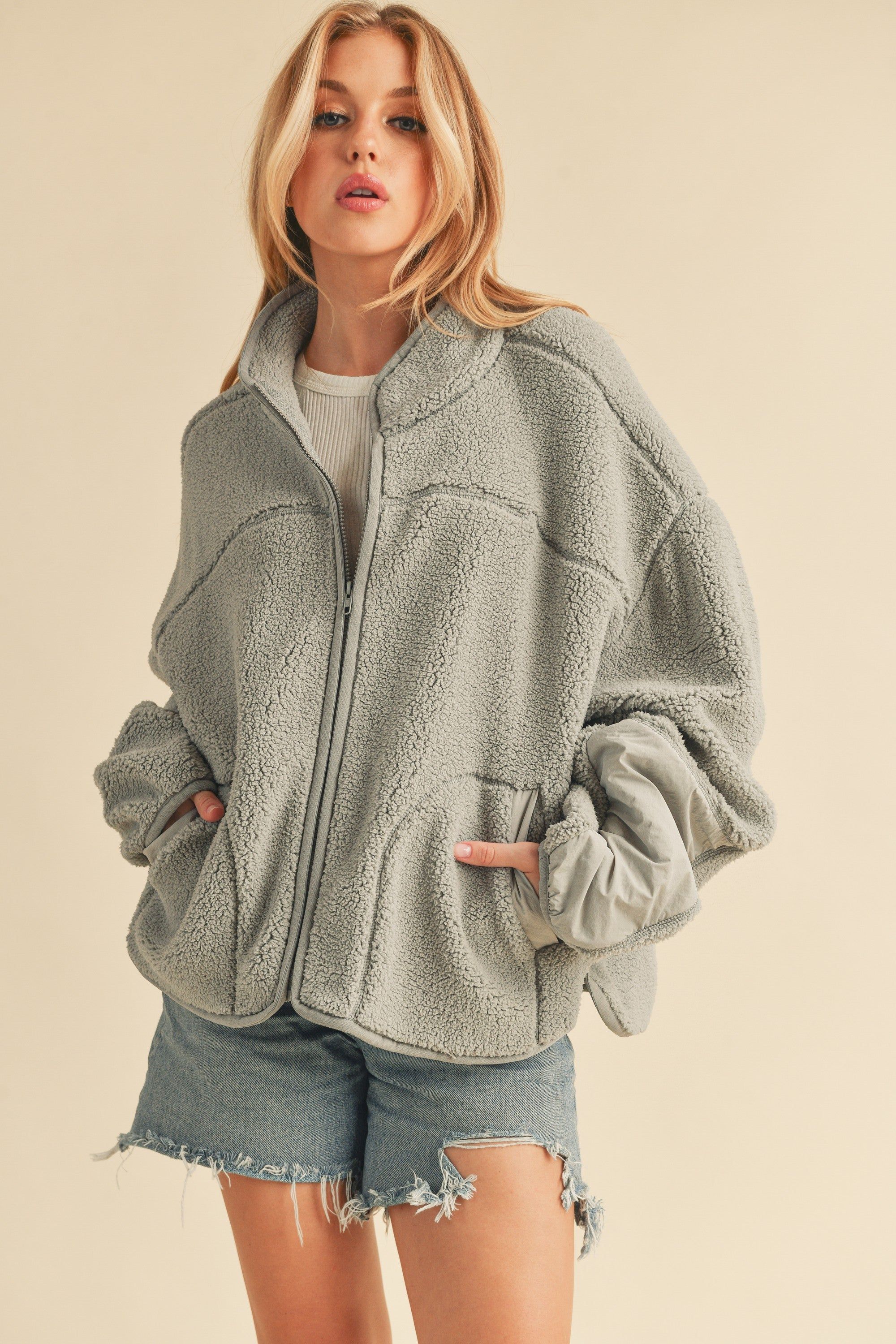 Gray Sherpa Jacket sold by Pinkblush product image thumbnail 2