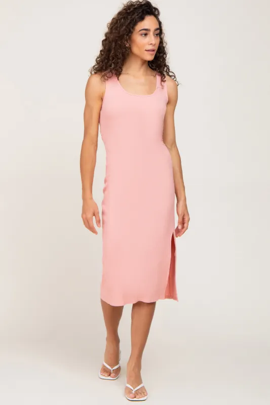 Light Pink Ribbed Back Cutout Midi Dress sold by Pinkblush