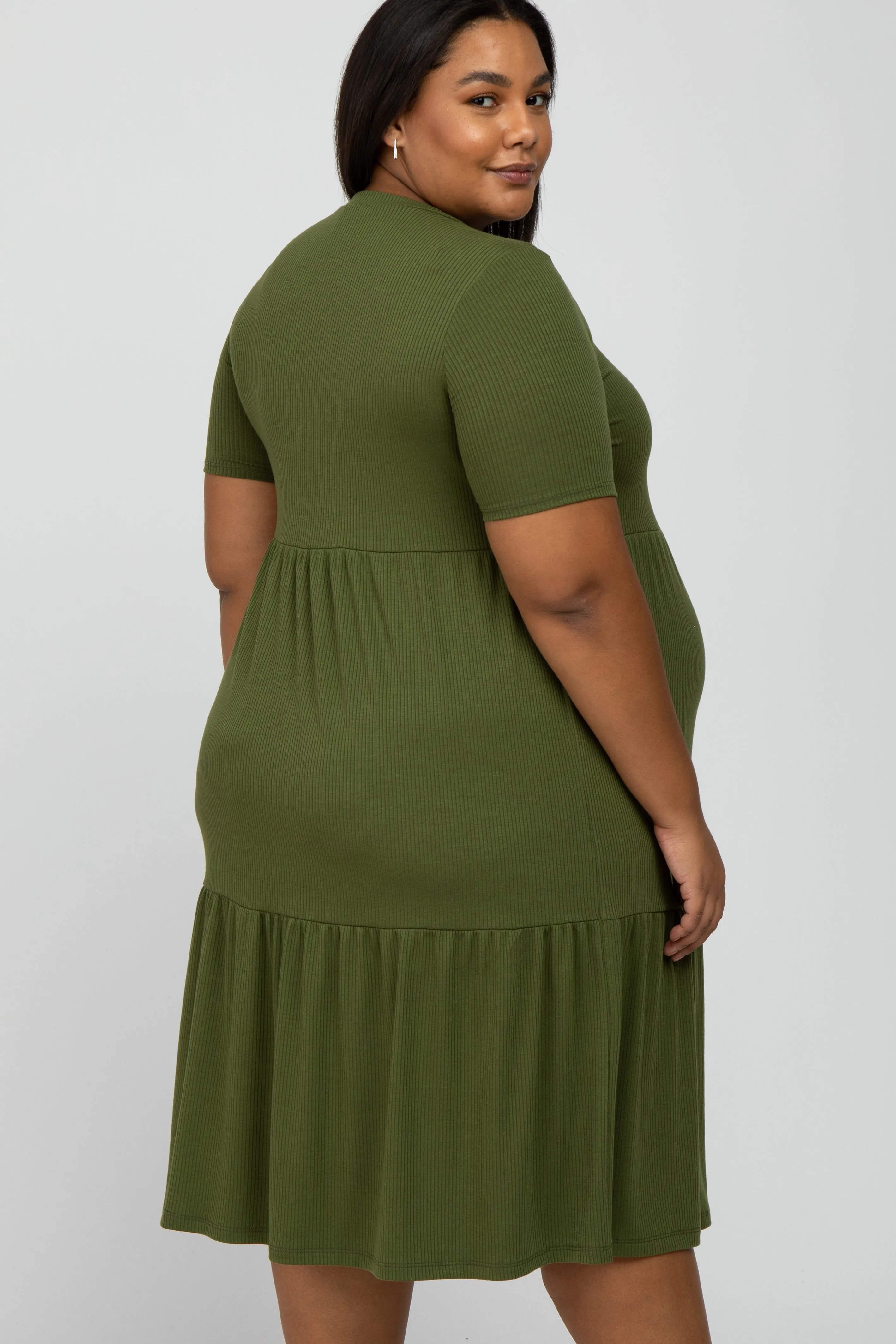 Olive Ribbed Tiered Maternity Plus Dress sold by Pinkblush product image thumbnail 4