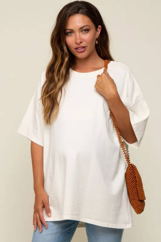 Cream Oversized Maternity T-Shirt sold by Pinkblush