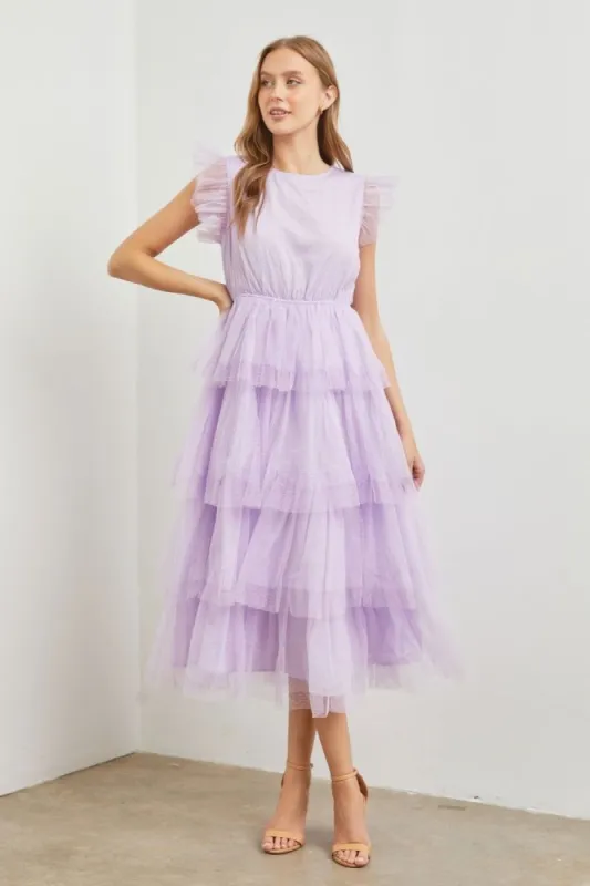 Lilac Round Neck Tulle Maxi Dress sold by Pinkblush