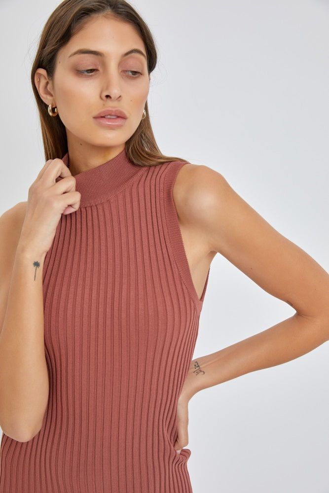 Mauve Ribbed Fitted Mock Neck Dress sold by Pinkblush product image thumbnail 4