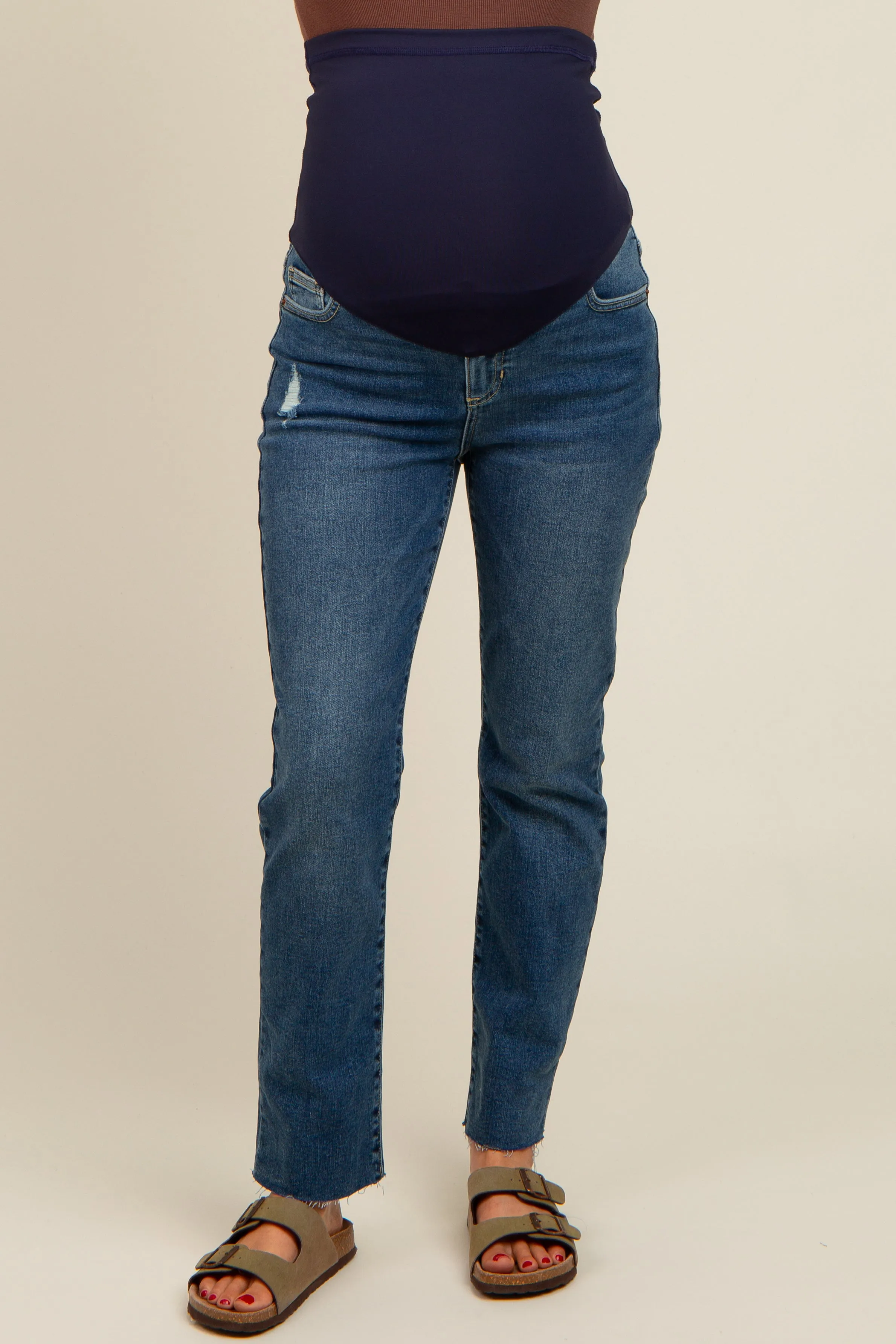 Navy Blue Straight Raw Cut Maternity Jeans sold by Pinkblush product image thumbnail 3