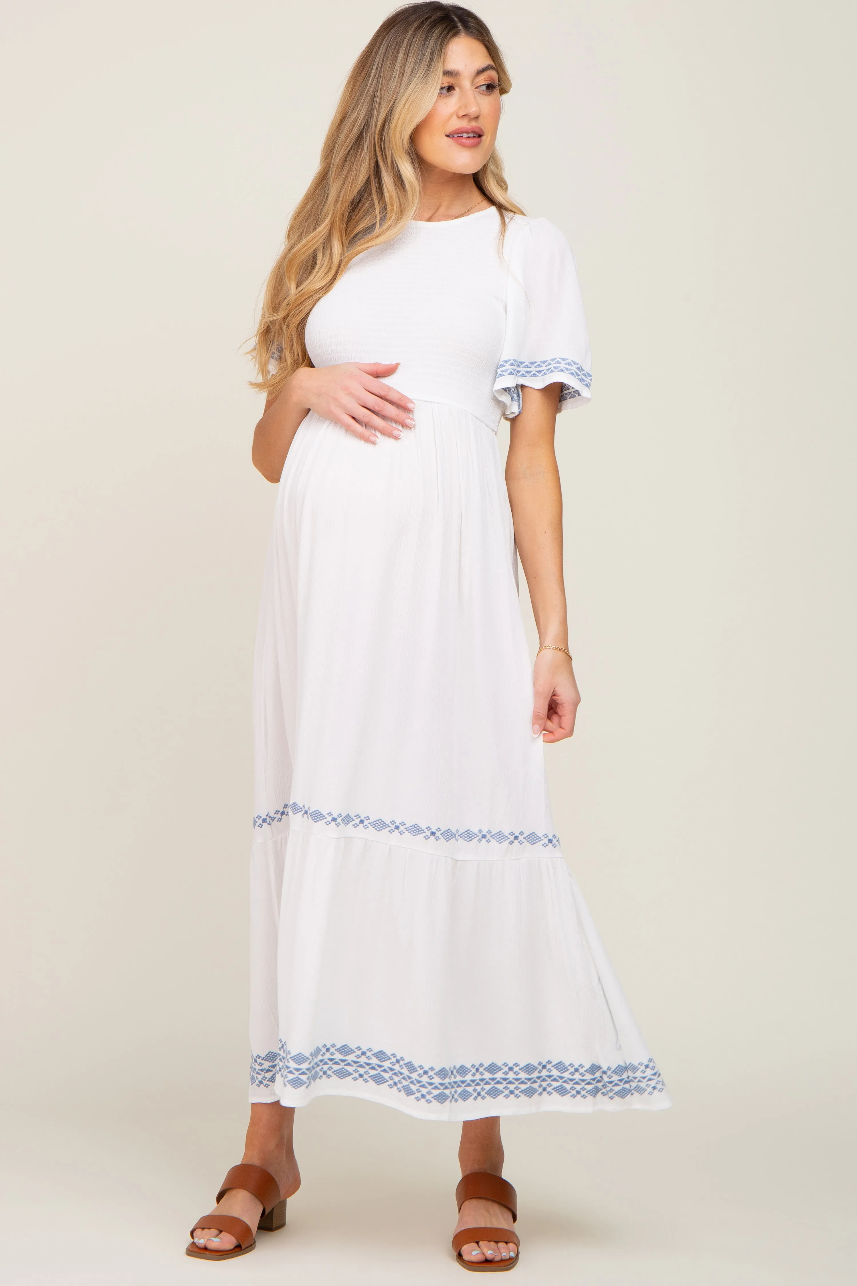 White Embroidered Accent Maternity Maxi Dress sold by Pinkblush product image thumbnail 5